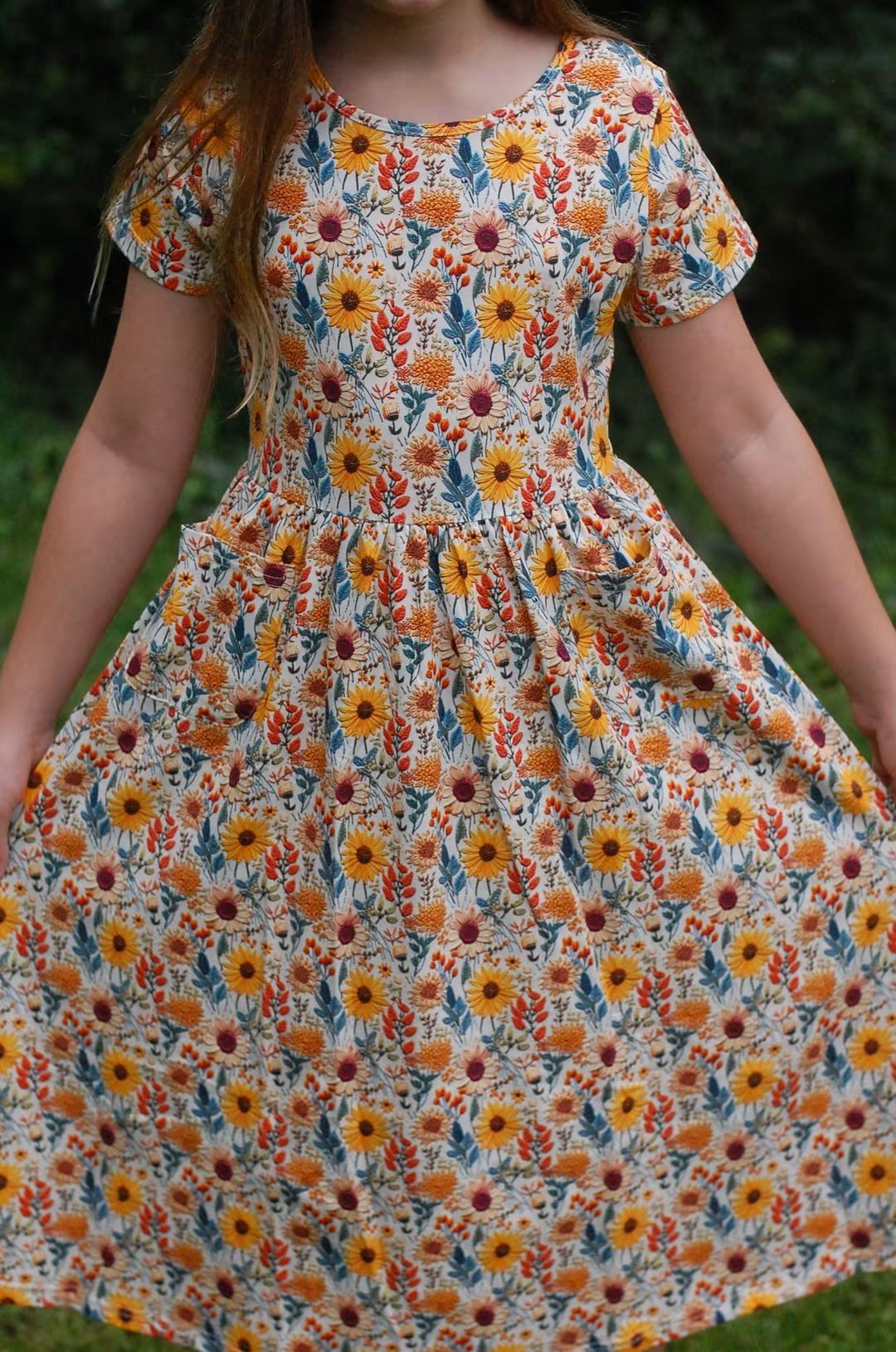 Pre-order Girls Sunflower Floral Cotton Tiered Dress