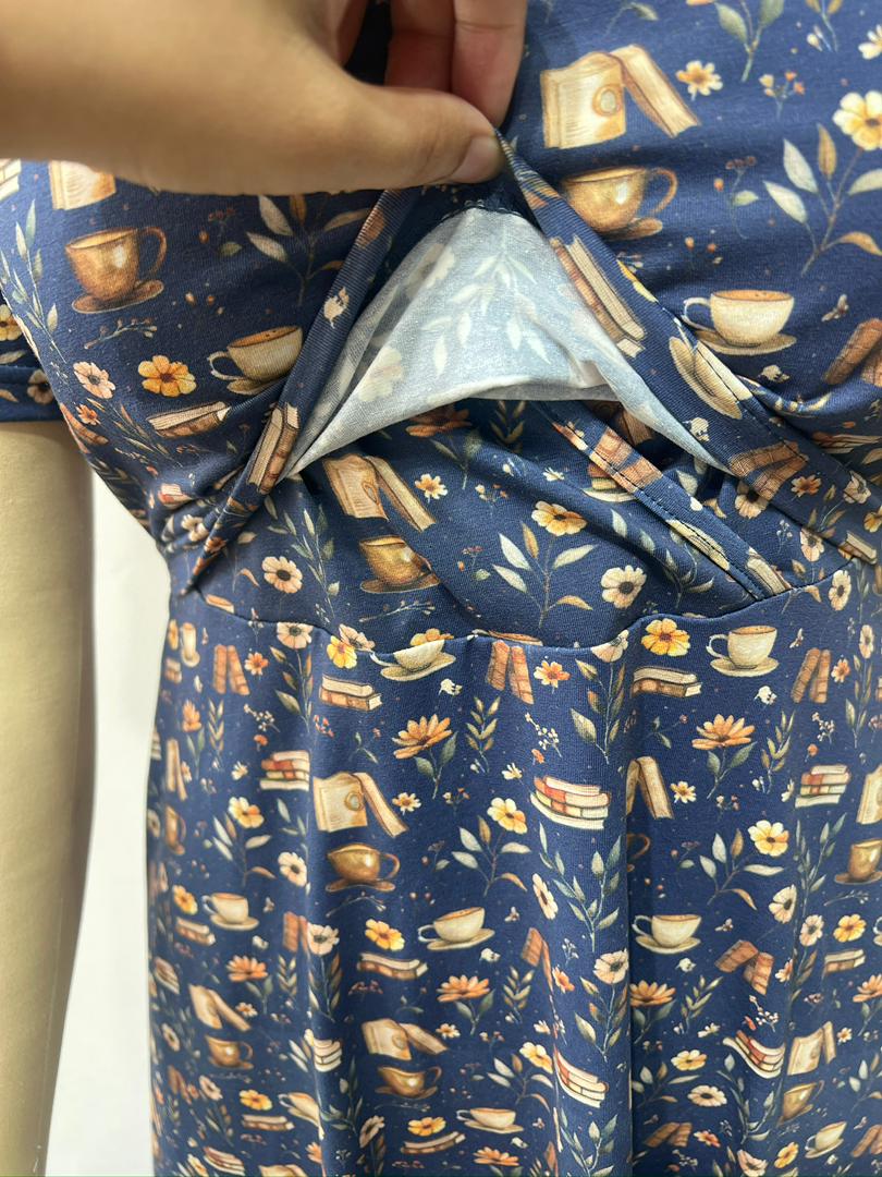 "Novella" Books Print Cotton Twirl Dress