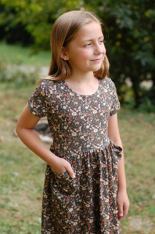 Girls Butterfly Garden Front Pocket Dress