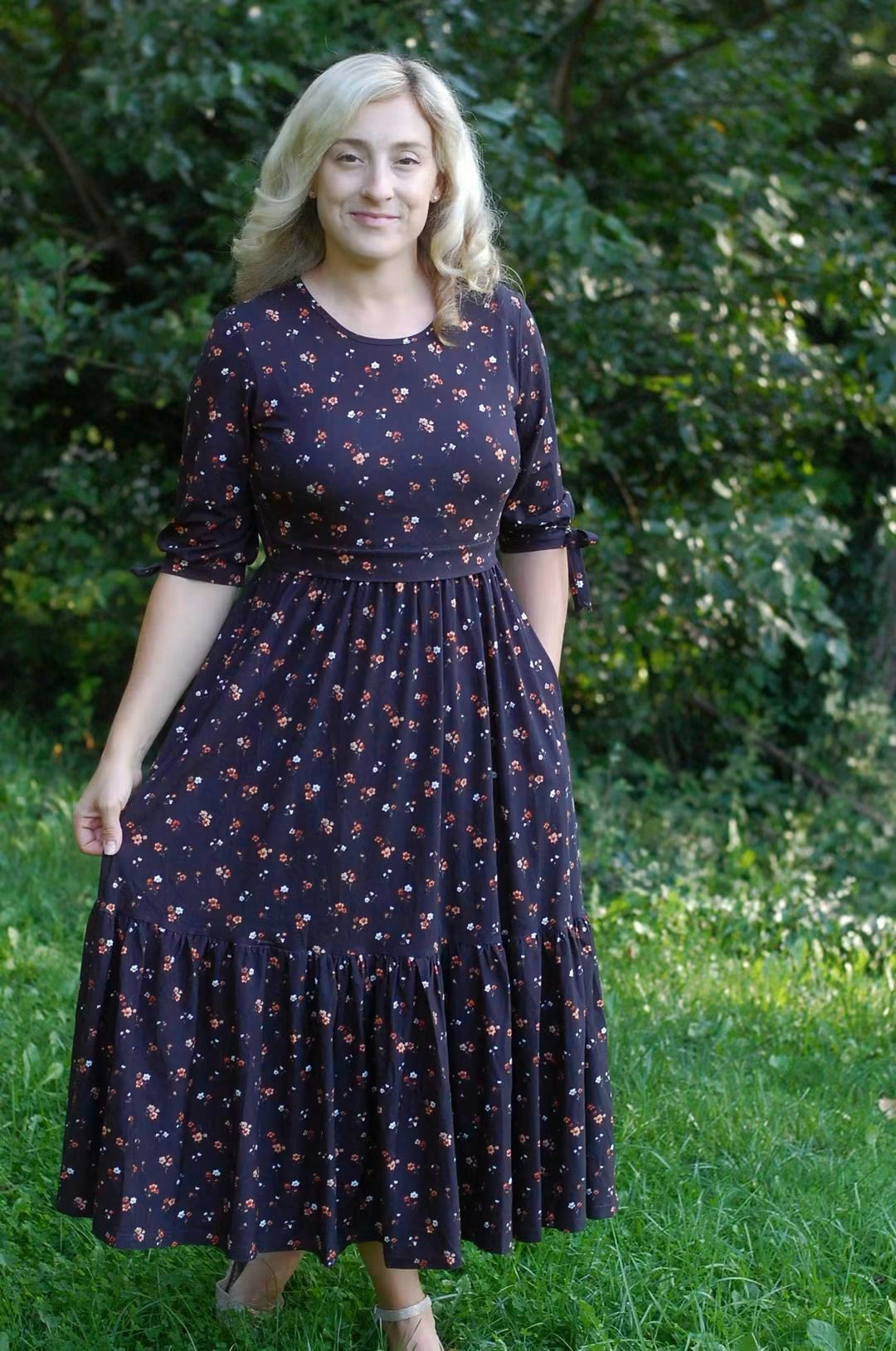 Pre-Order Ember Blossom Cotton Homestead Ruffle Dress with 3/4 Removable Bow Sleeves