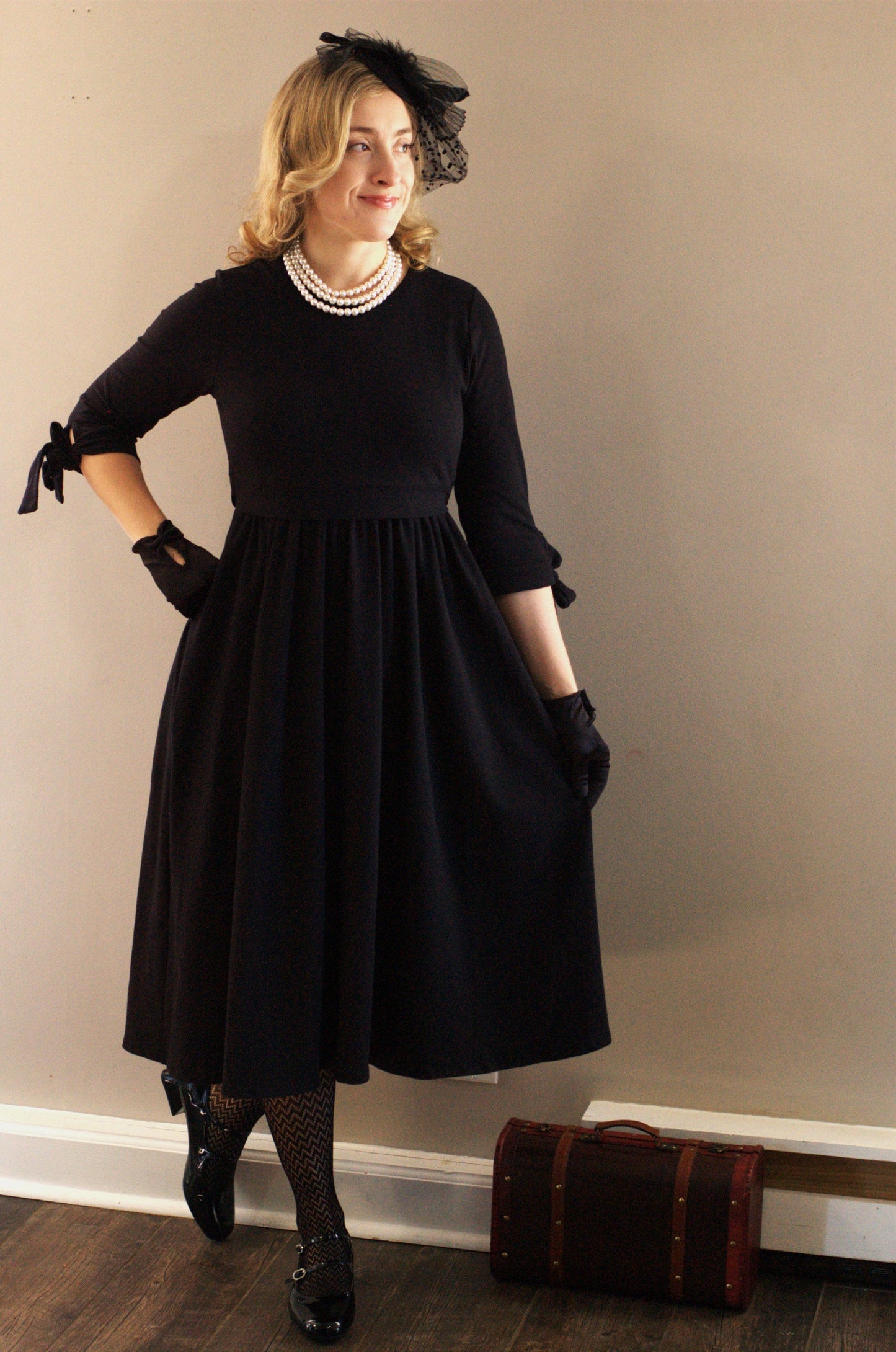 Little Black Bow Sleeve Dress Nursing and Maternity Friendly