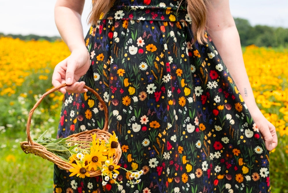 Pre-order "Midnight Wildflower"  Cotton Homestead Midi Dress