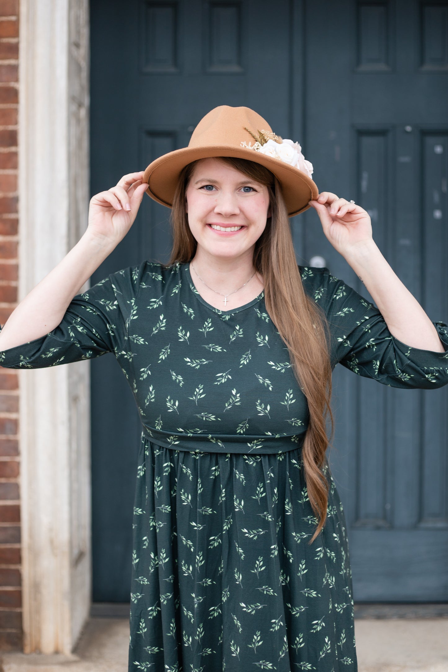 Olive Branch Nursing Friendly Cotton Tiered Midi Dress in Dark Green