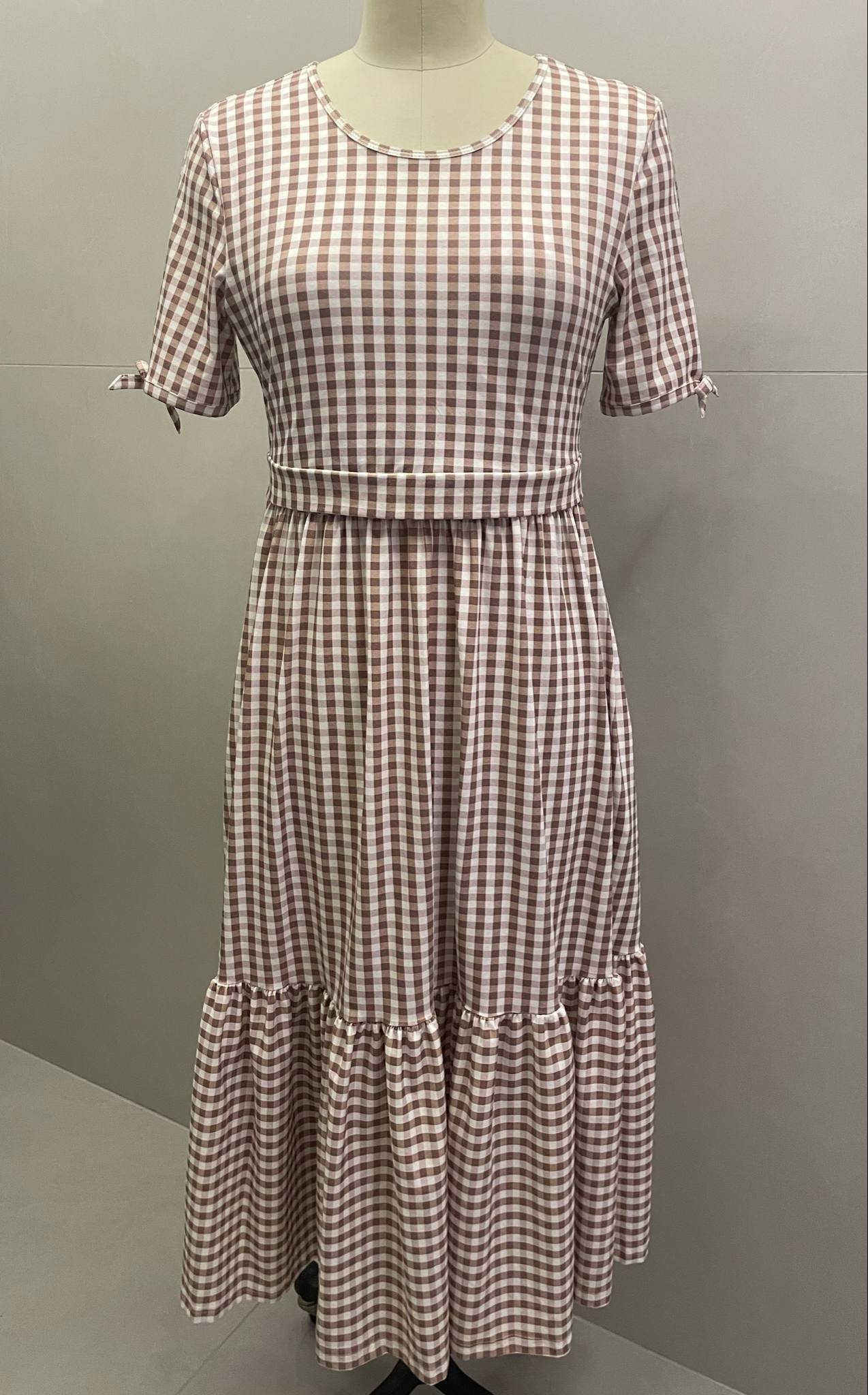 Pre-Order Brown Gingham Tiered Midi Dress