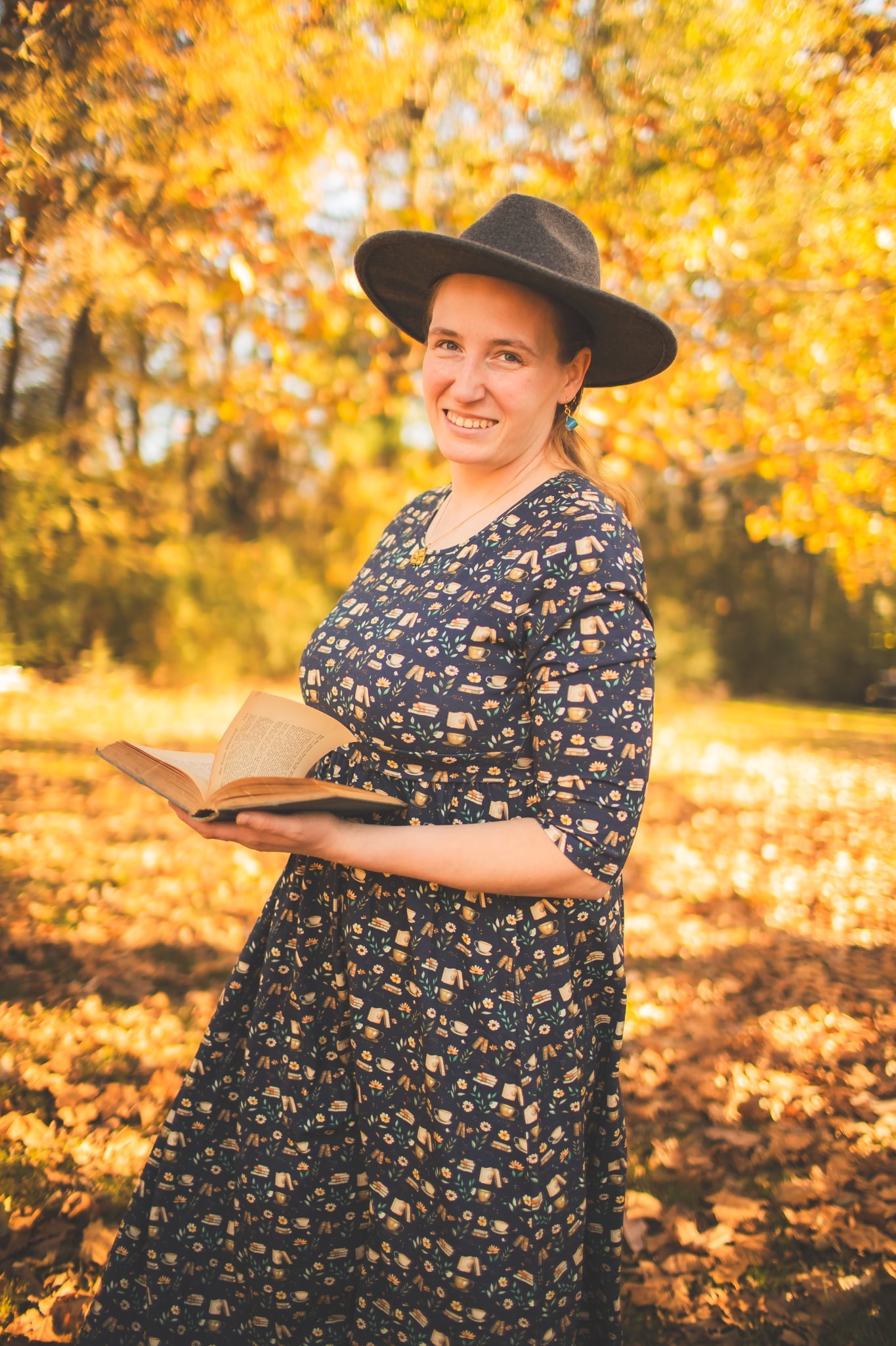 Blue Cotton "Novella" Book Print Homestead Nursing Friendly Dress