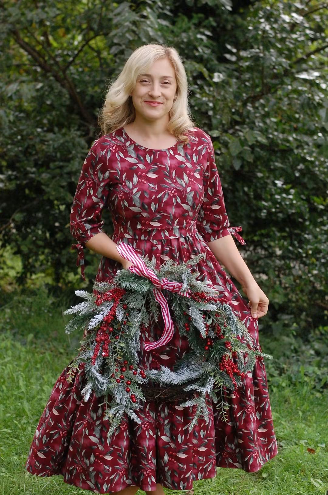 Pre-Order "Winterberry"  Cotton Homestead Ruffle Dress with 3/4 Removable Bow Sleeves