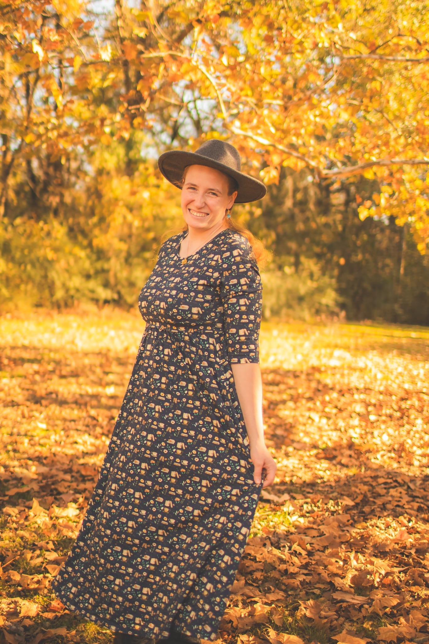 Blue Cotton "Novella" Book Print Homestead Nursing Friendly Dress