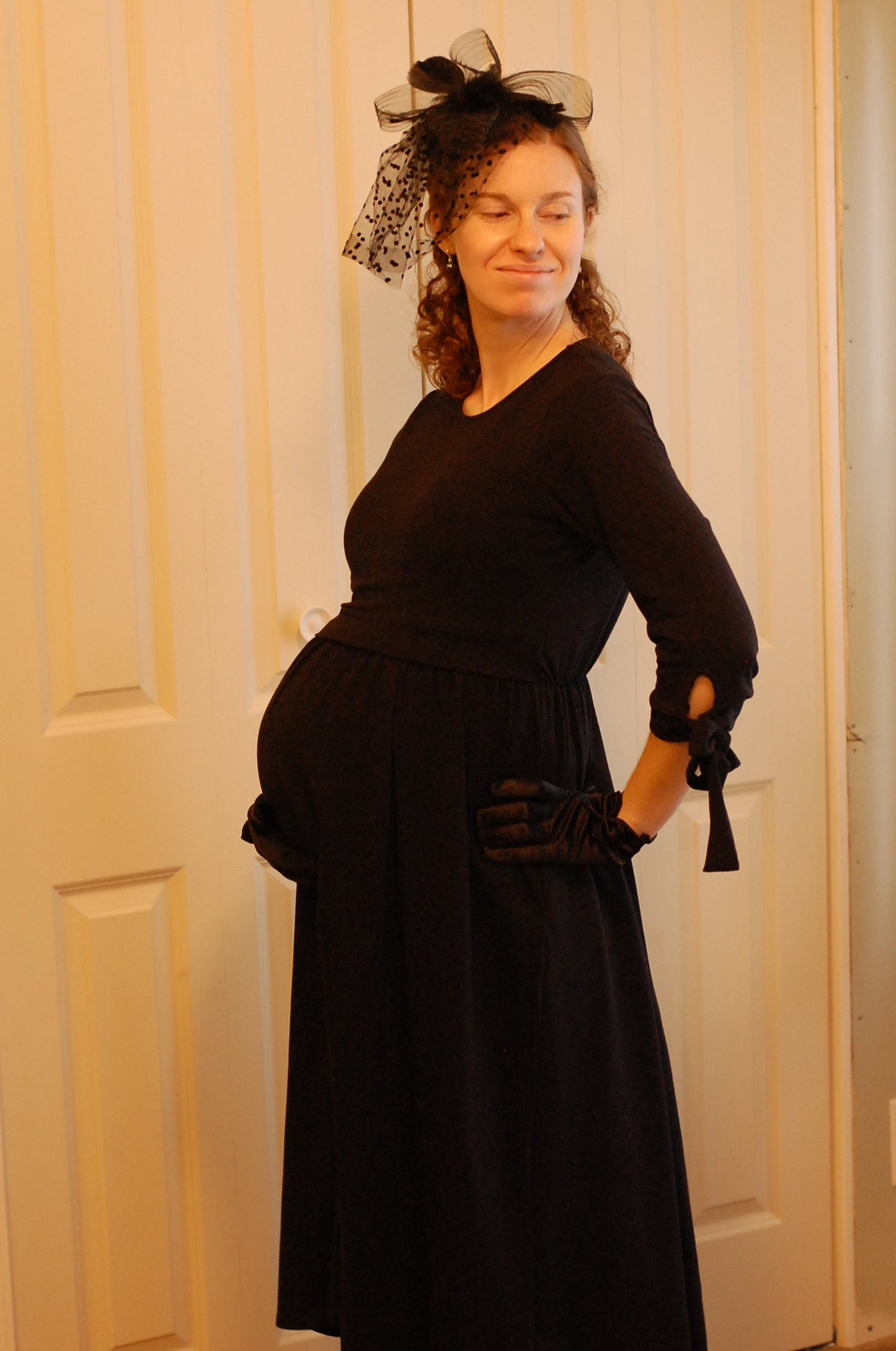 Little Black Bow Sleeve Dress Nursing and Maternity Friendly