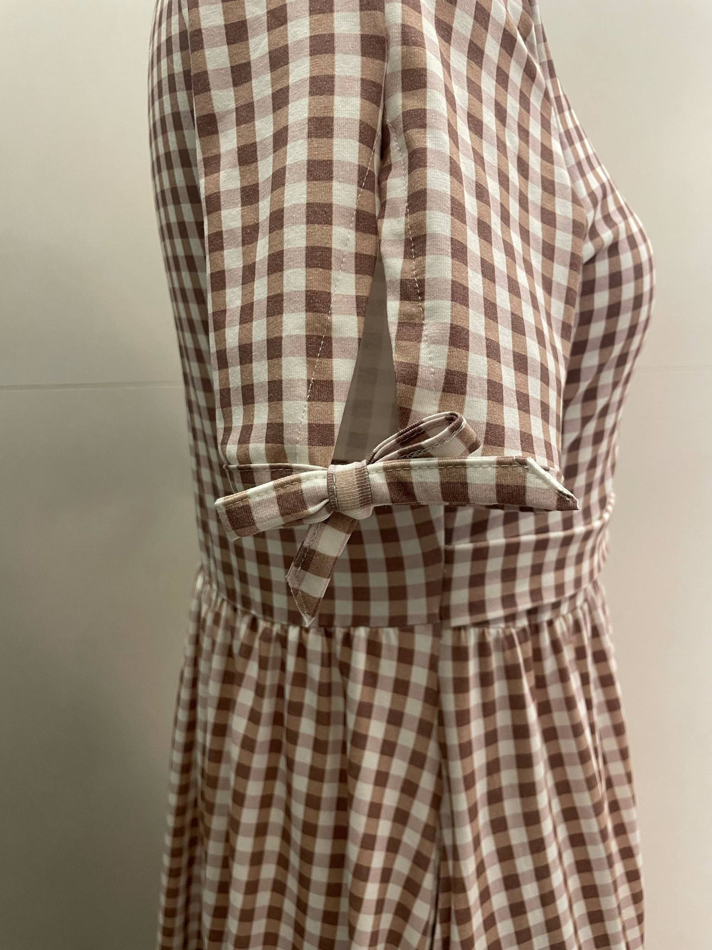 Pre-Order Brown Gingham Tiered Midi Dress