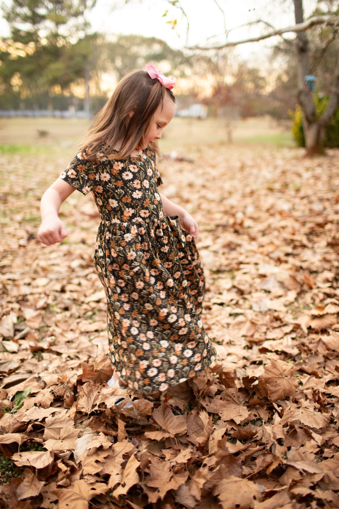 Girls Autumn Blooms Front Pocket Dress