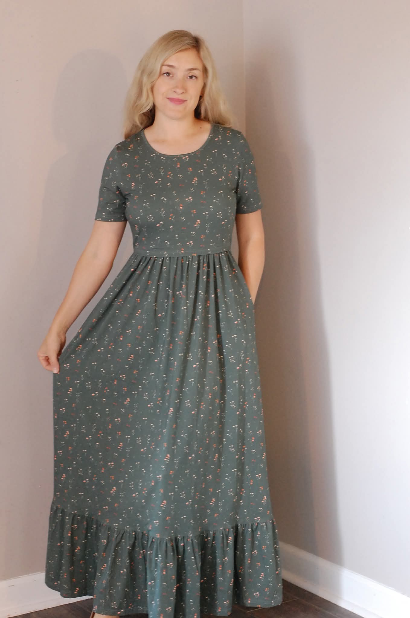 Pre-Order Forest Blooms Cotton Maxi Dress Natural Waist Bodice