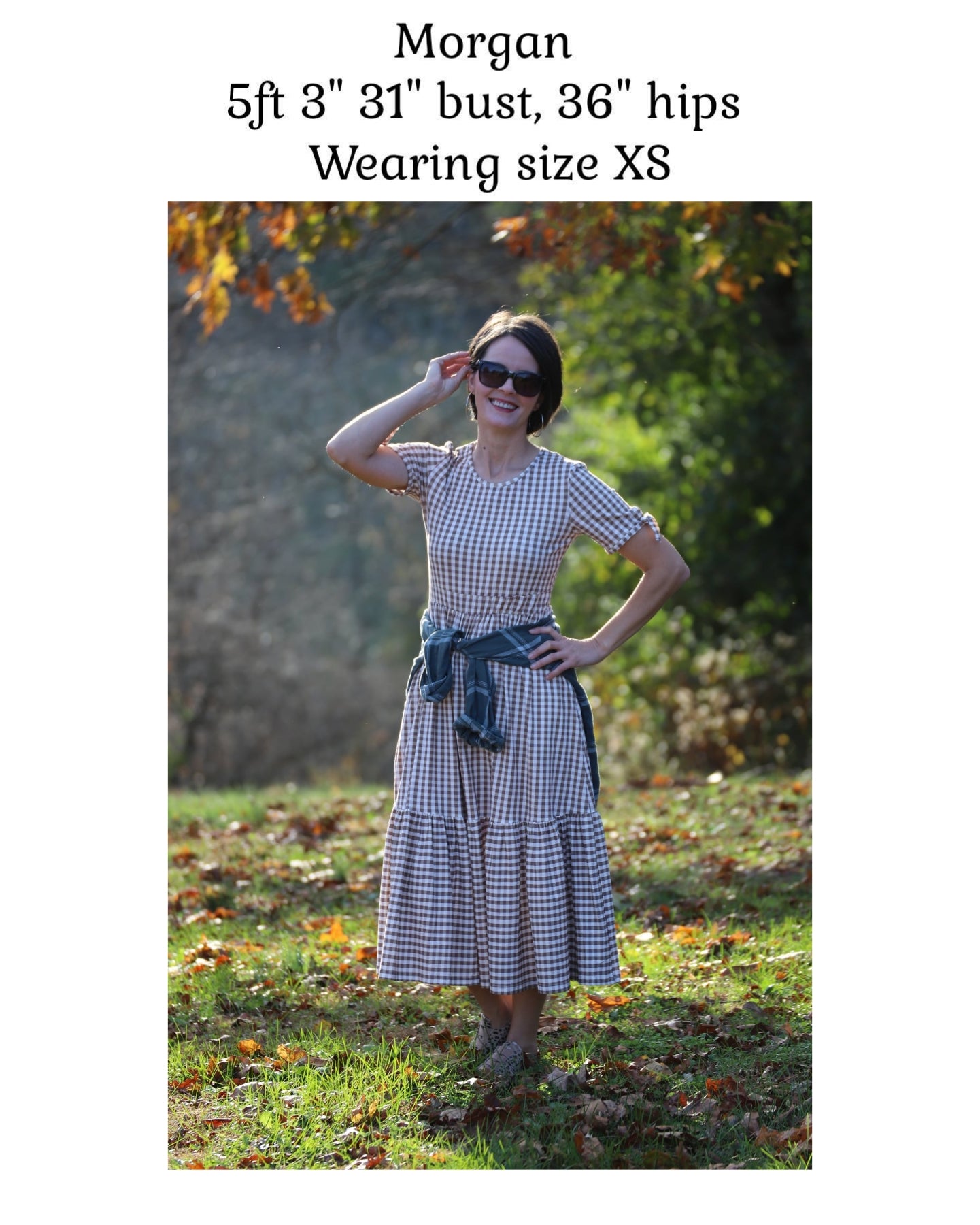 Brown Gingham Cotton Tiered Midi Dress
