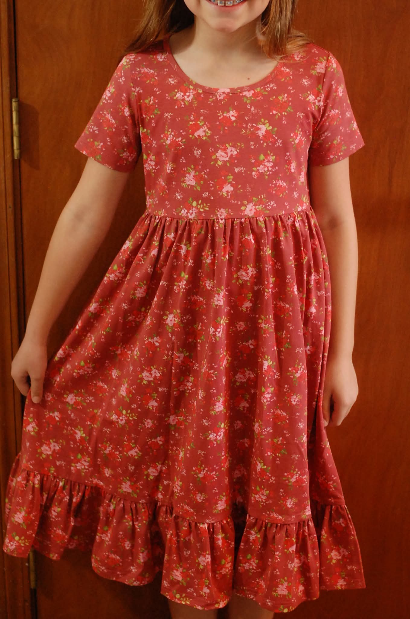 Girls Romantic Blooms Cotton Tiered Dress
