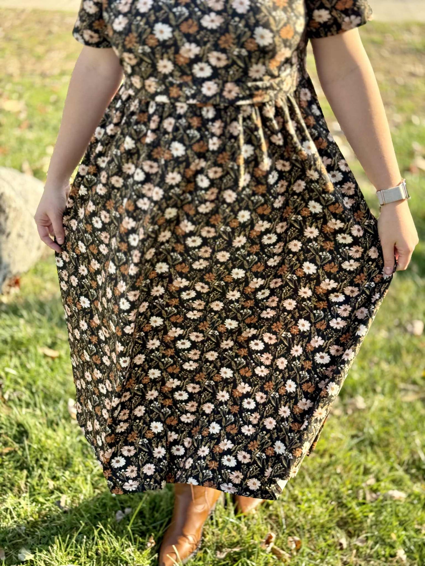 Autumn Blooms Cotton Homestead Midi Dress