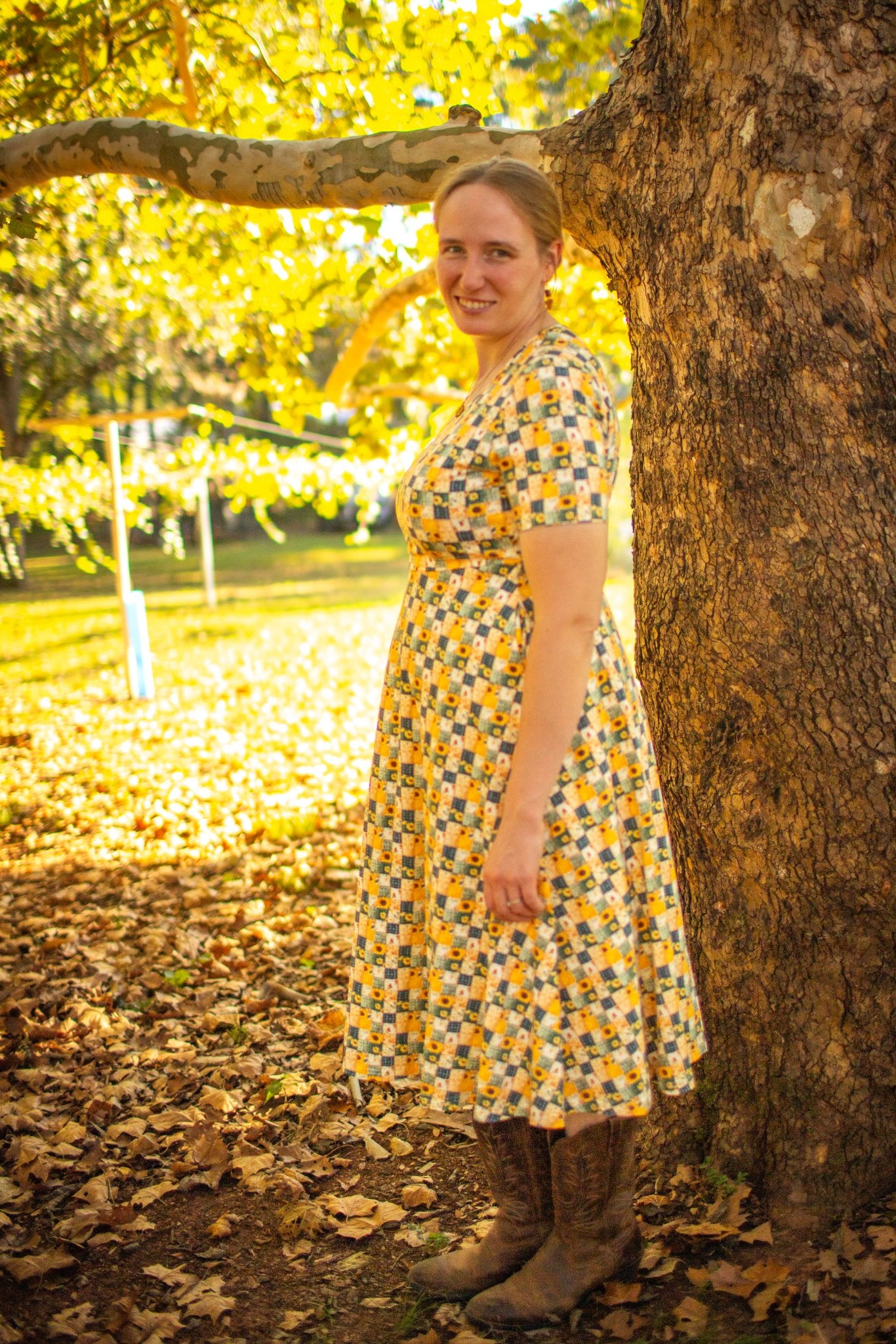 Cotton Sunflower Patchwork Nursing Friendly Twirl Dress