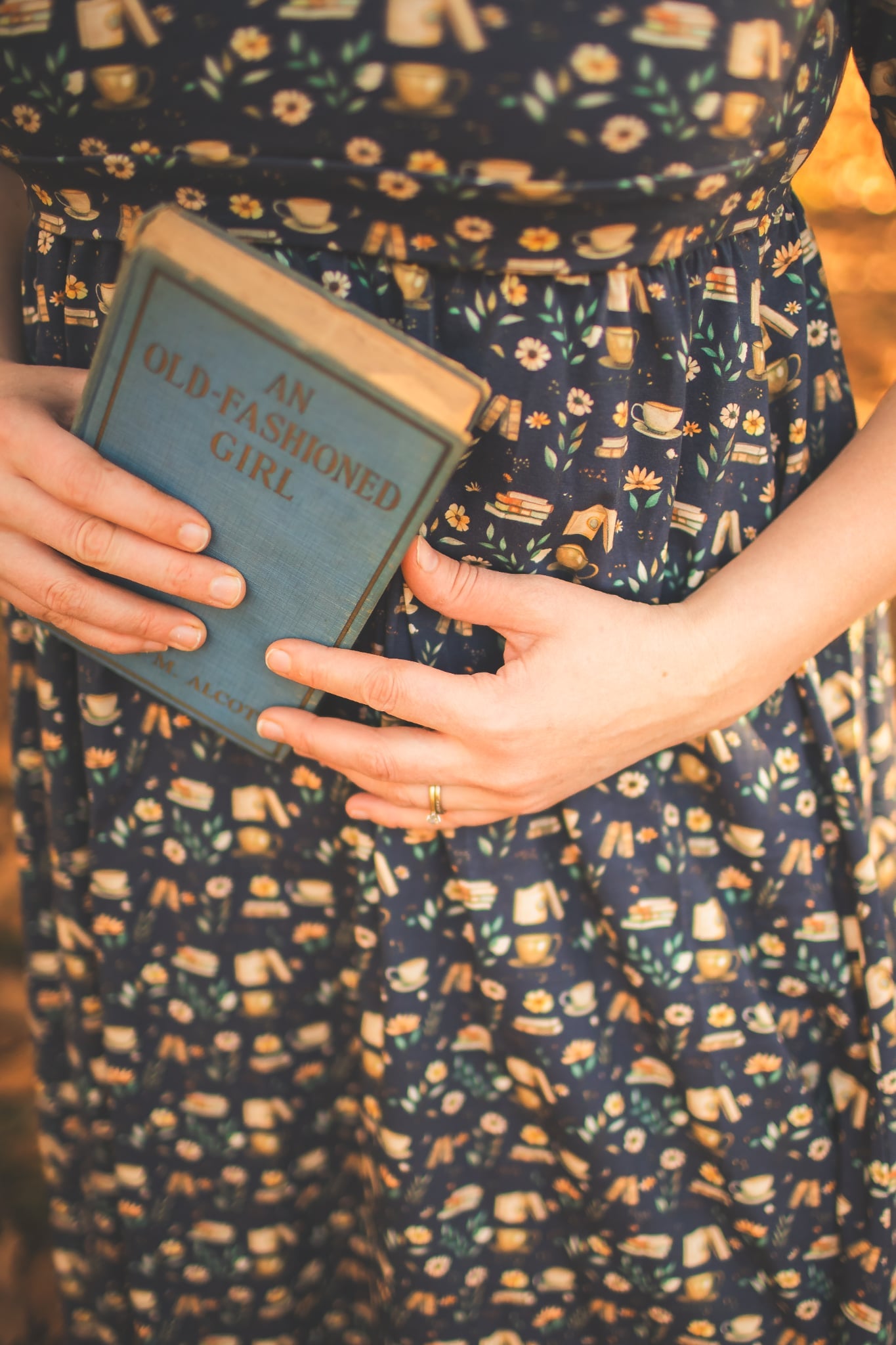 Blue Cotton "Novella" Book Print Homestead Nursing Friendly Dress