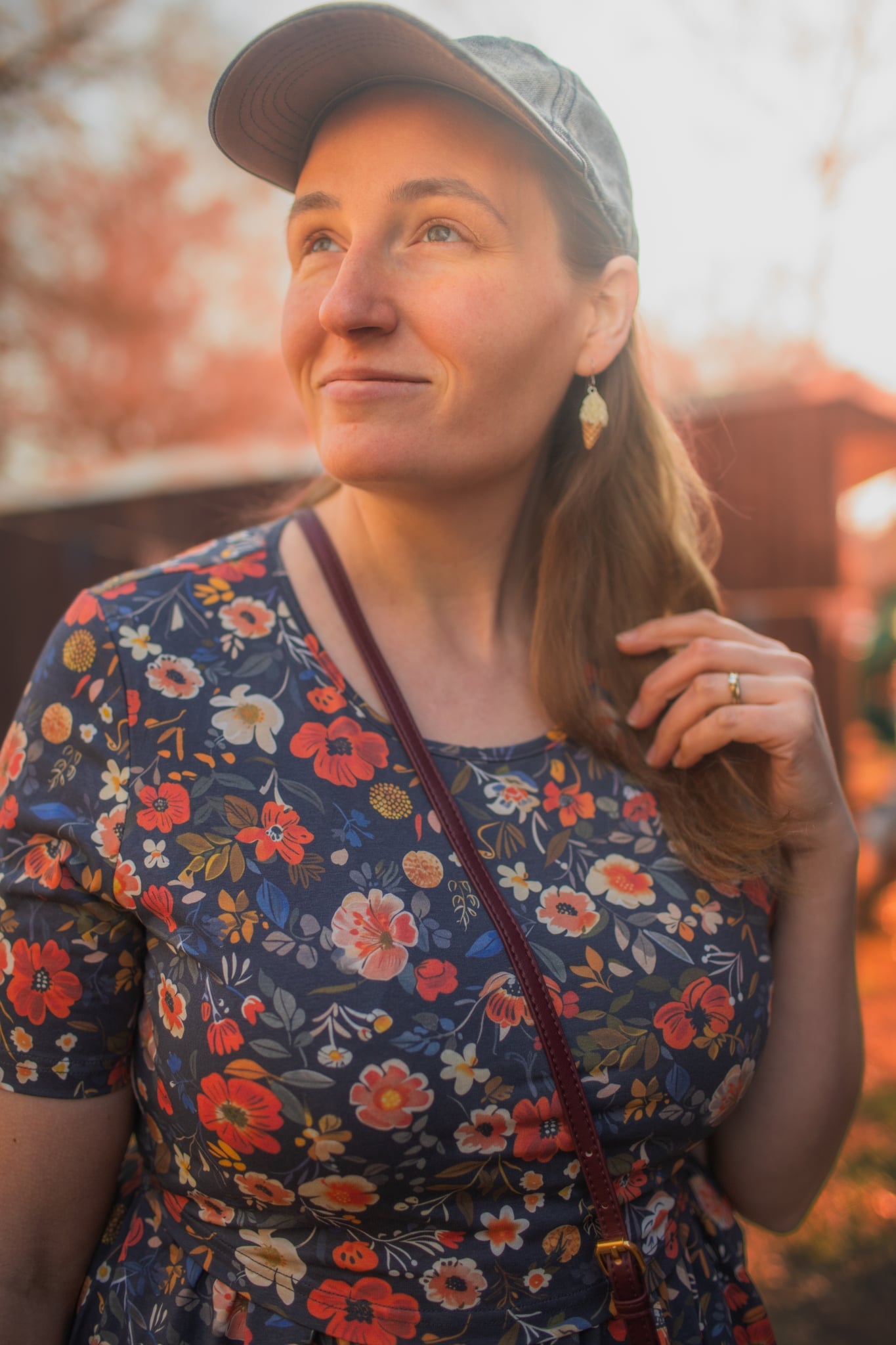 "Antique Floral" Prairie Style Nursing-Friendly Cotton Midi Dress with Natural Waist Bodice Nursing Friendly