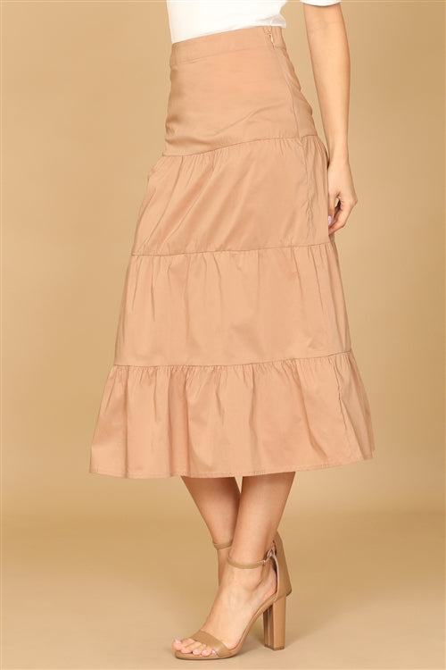 Tiered Midi Skirt in Tan