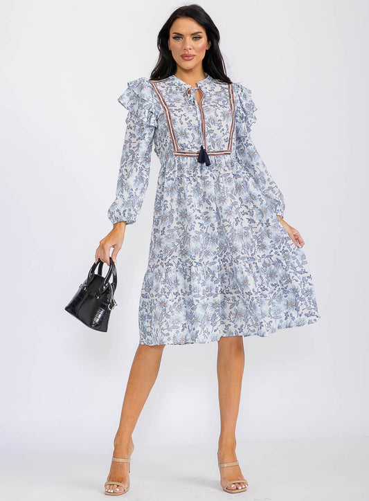 Floral Embroidered Dress with Tassels