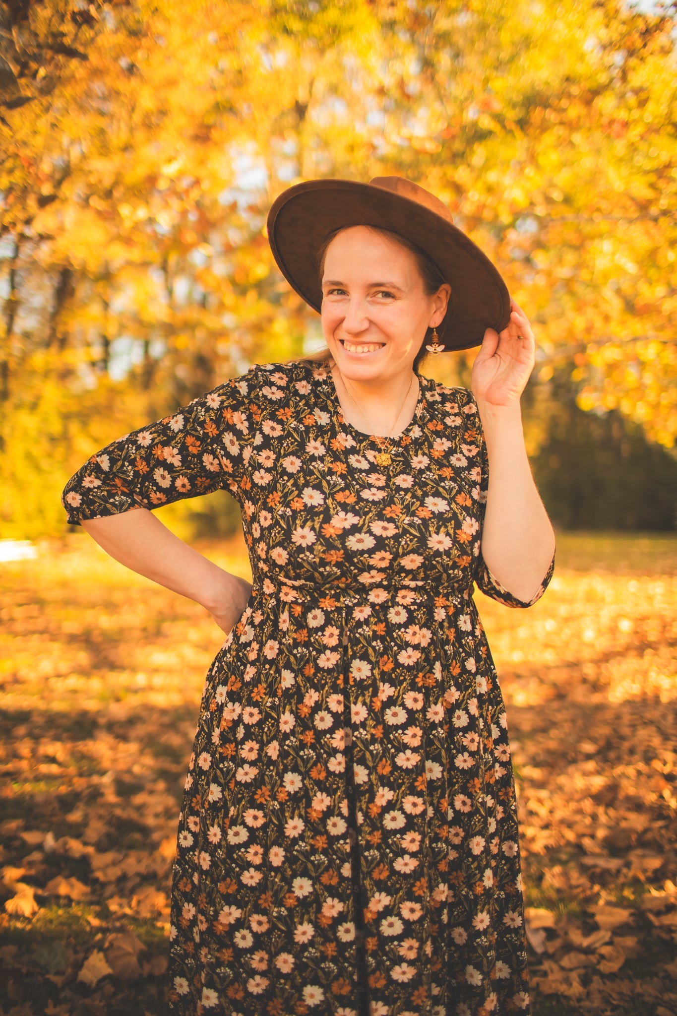 Autumn Blooms Cotton Homestead Midi Dress