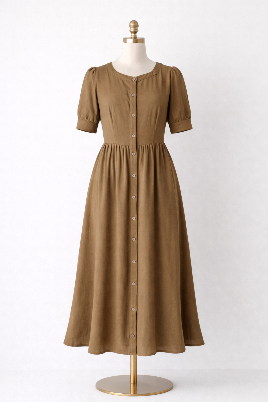 Cotton/Linen Vintage Inspired Nursing Friendly Dress in Brown