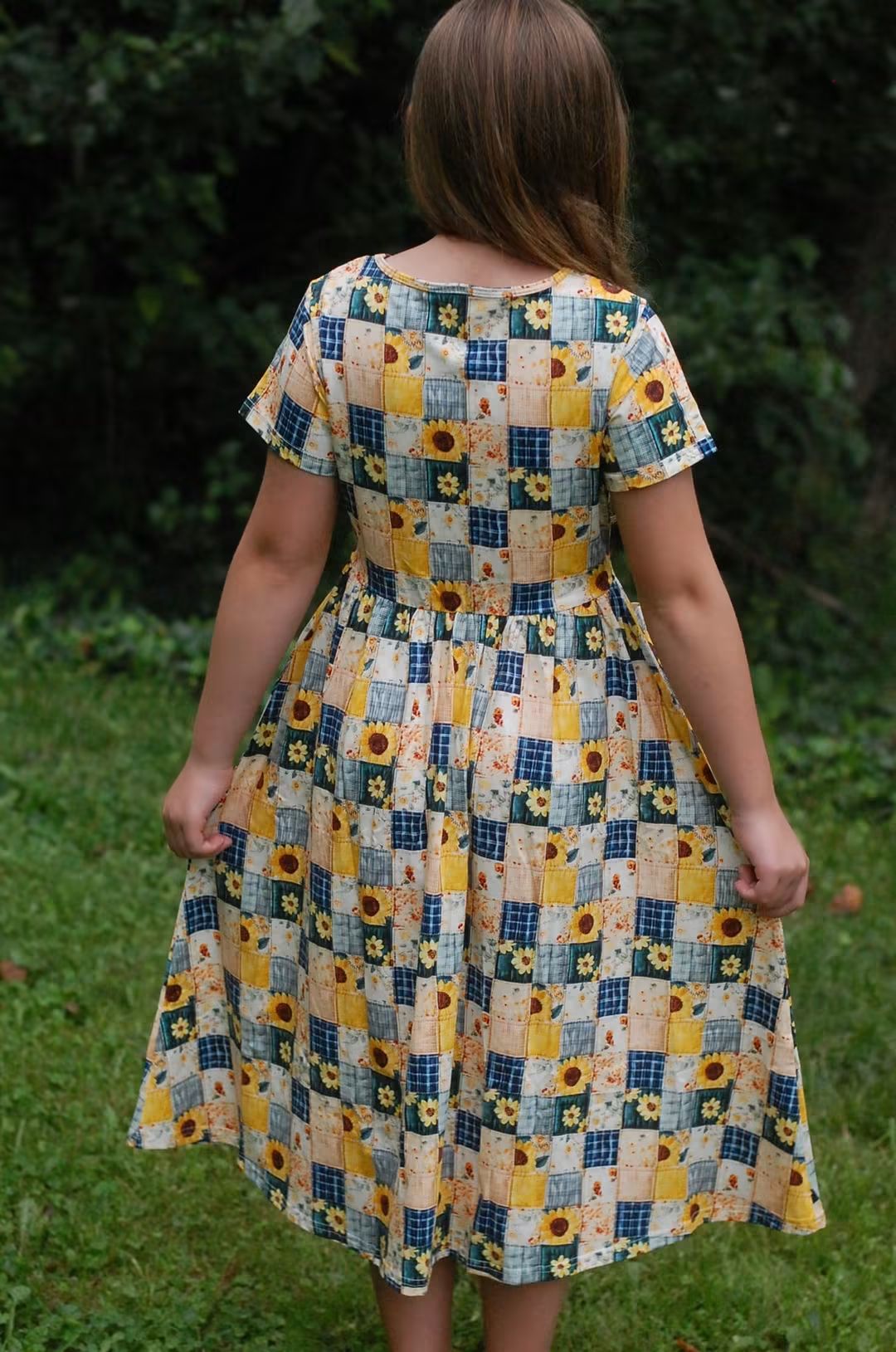 Pre-order Girls Sunflower Patchwork Cotton Tiered Dress