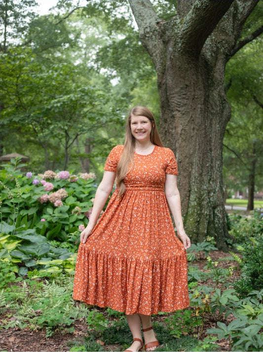 Wildflower Blooms Tiered Midi Nursing Friendly Dress with Short Sleeves