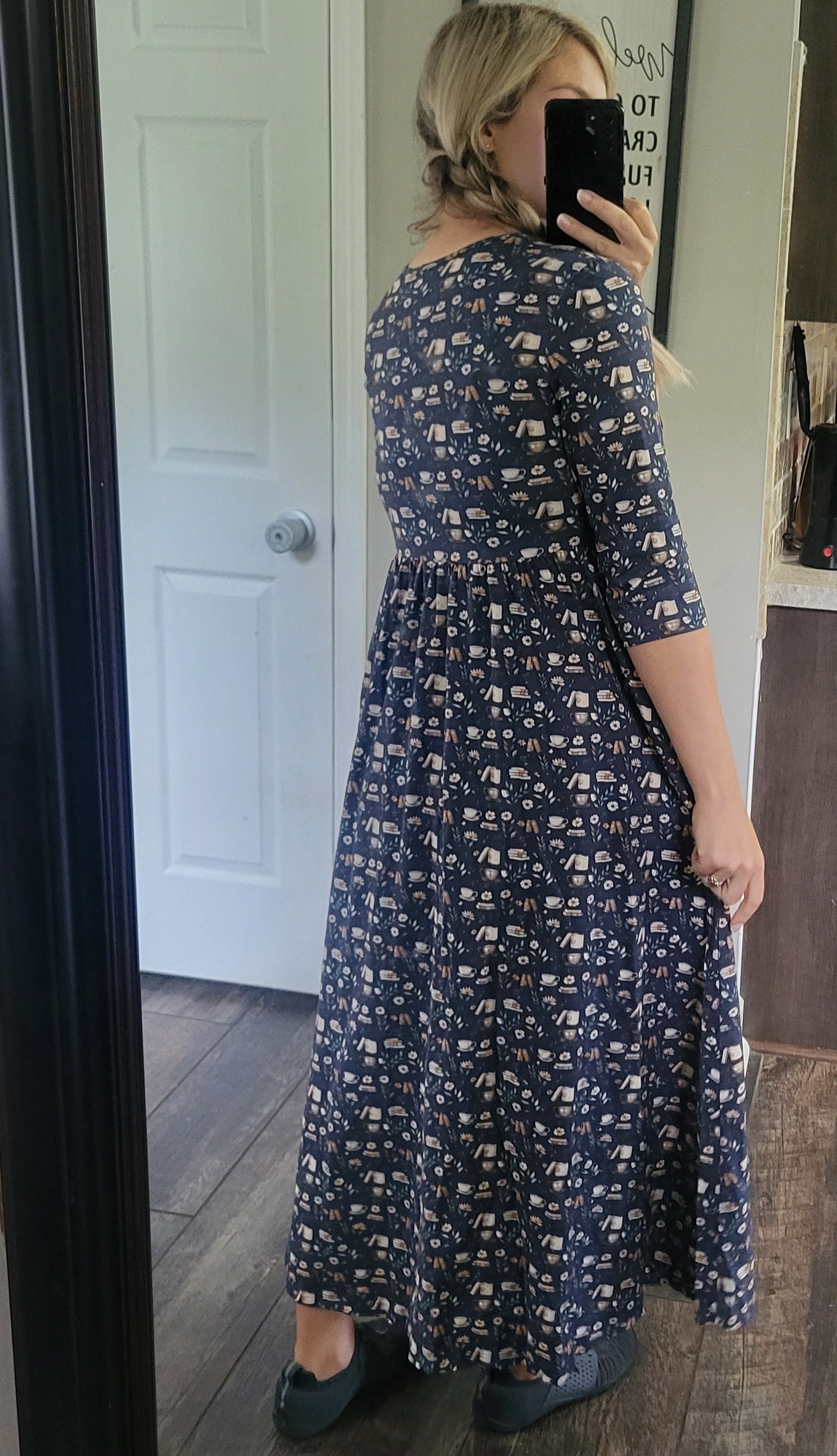 Blue Cotton "Novella" Book Print Homestead Nursing Friendly Dress