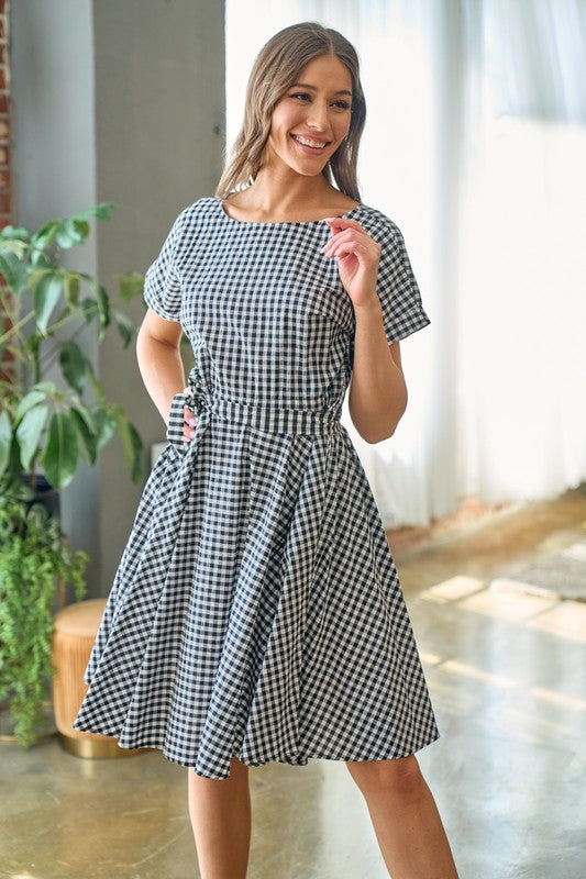 100% Cotton Plaid Black & White Dress