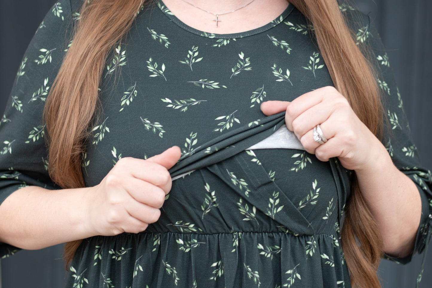 Olive Branch Nursing Friendly Cotton Tiered Midi Dress in Dark Green