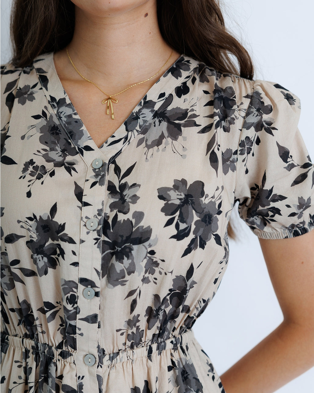 100% Cotton Black & Beige Floral Dress