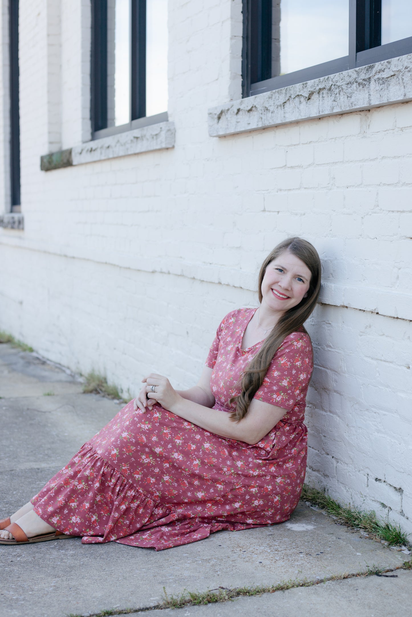 Romantic Blooms Cotton Tiered Midi Dress with Natural Waist Bodice