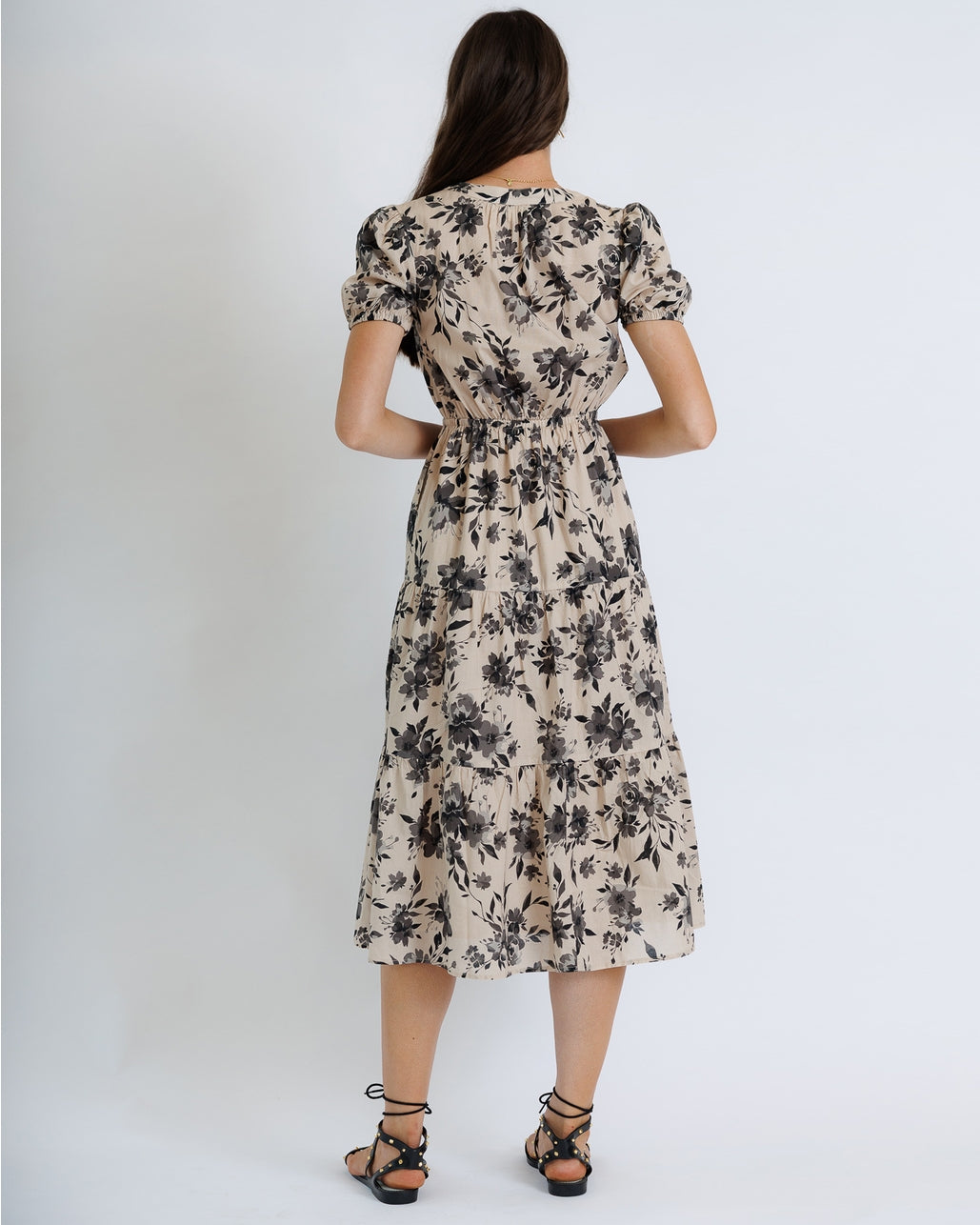 100% Cotton Black & Beige Floral Dress
