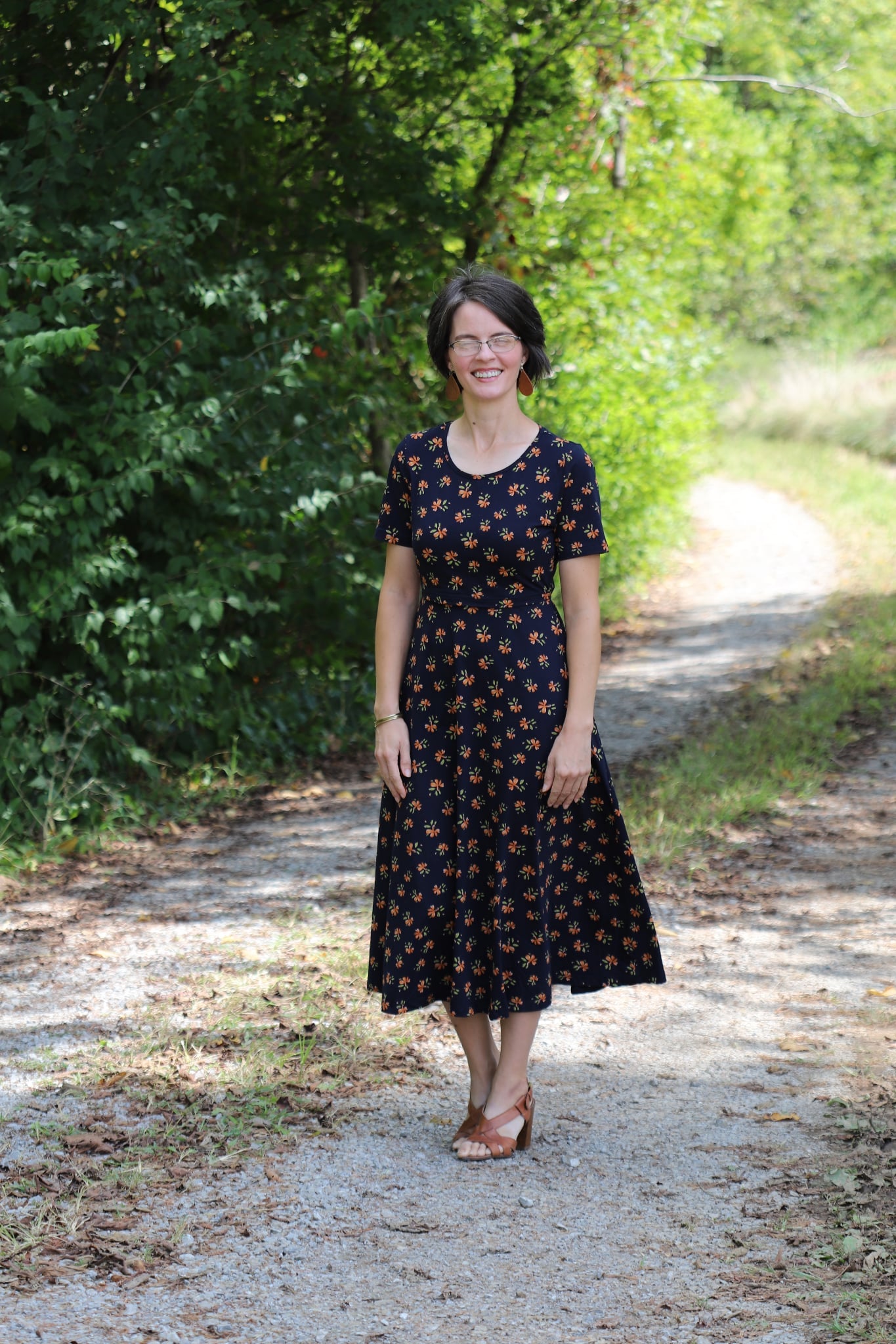 Cotton "Orange Blossom"  Nursing Friendly Dress in Navy