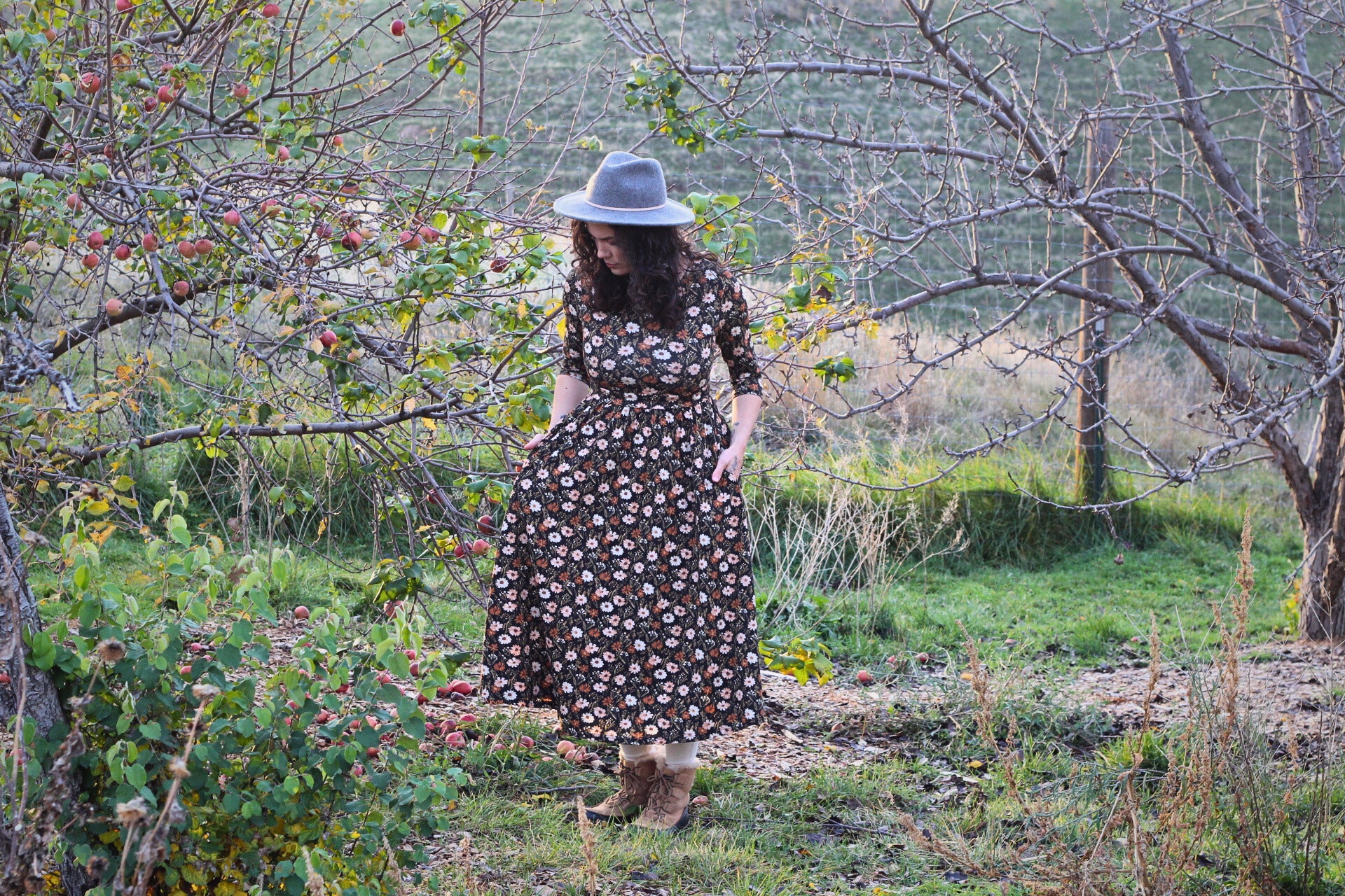 Autumn Blooms Cotton Homestead Midi Dress