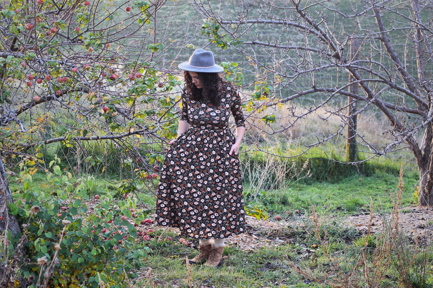 Autumn Blooms Cotton Homestead Midi Dress