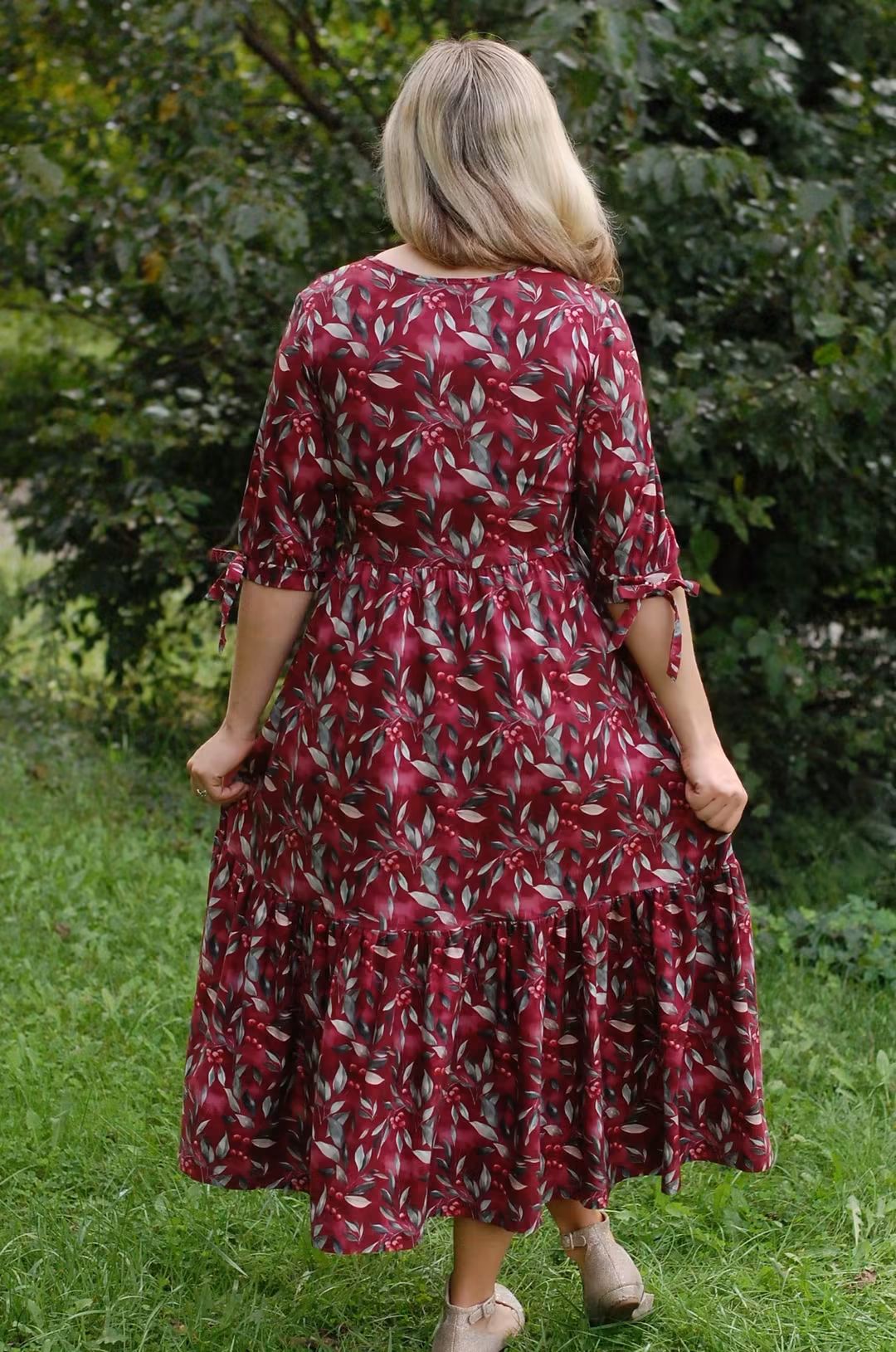 Pre-Order "Winterberry"  Cotton Homestead Ruffle Dress with 3/4 Removable Bow Sleeves