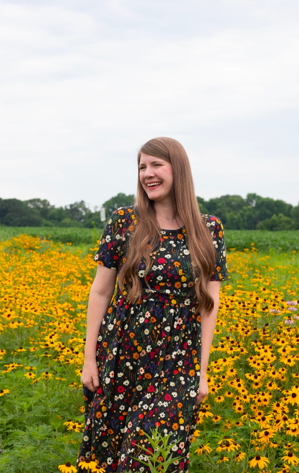 Pre-order "Midnight Wildflower"  Cotton Homestead Midi Dress