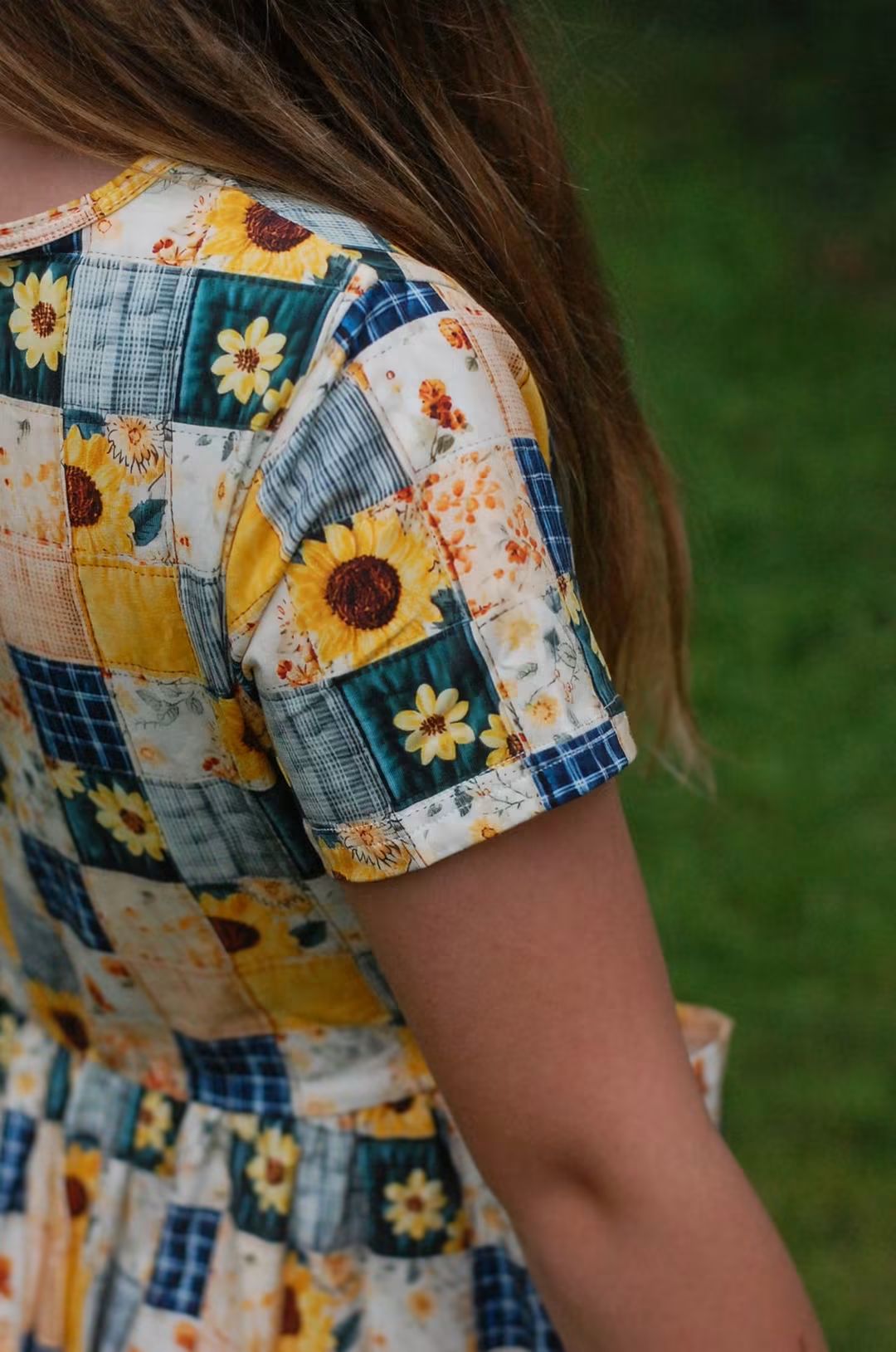 Pre-order Girls Sunflower Patchwork Cotton Tiered Dress