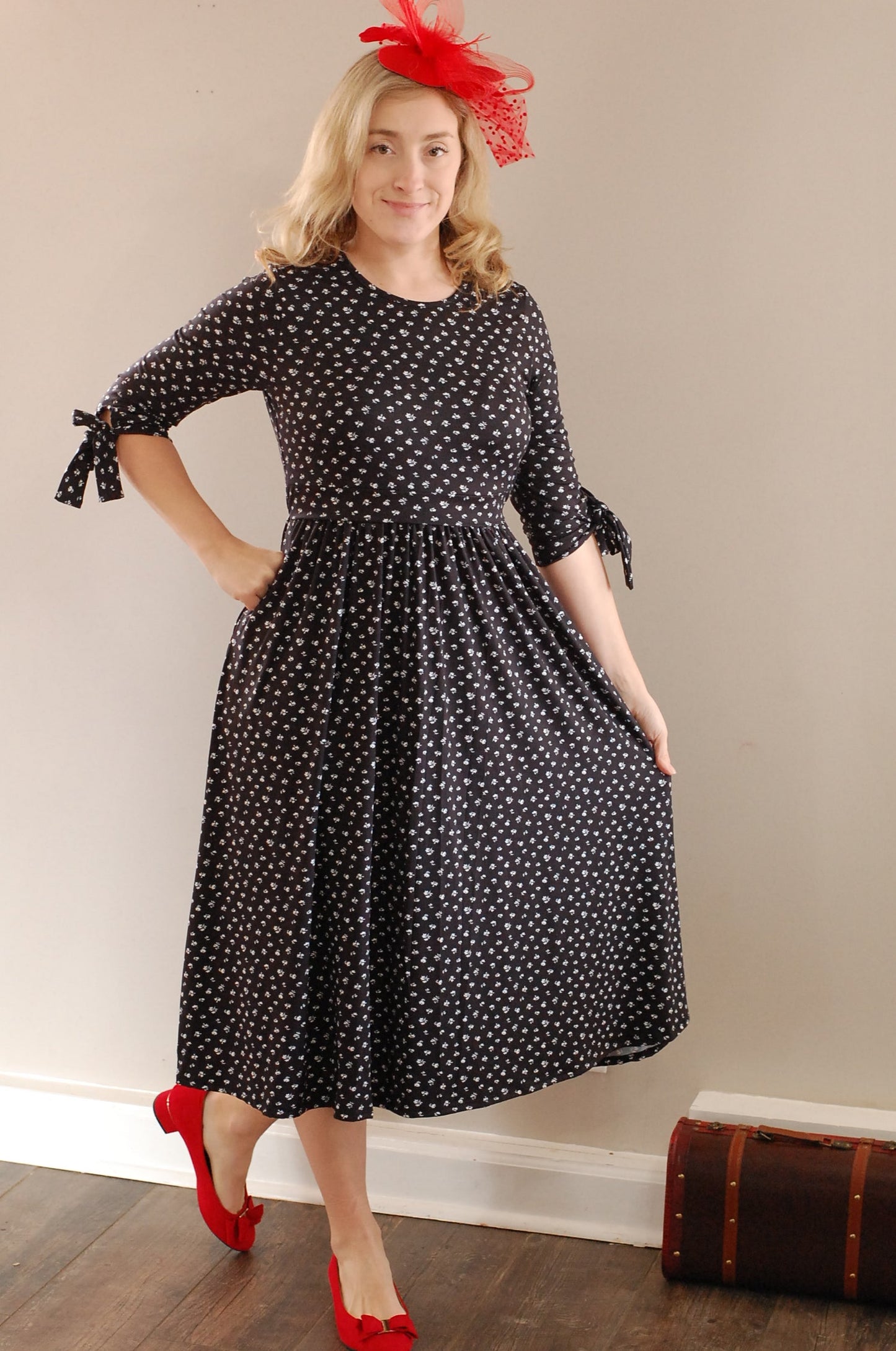 Classic Floral Bow Sleeve Dress Nursing and Maternity Friendly