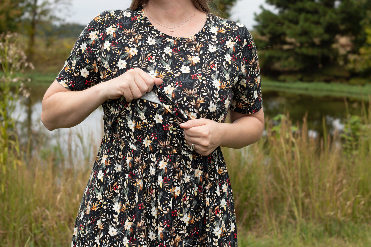 Pre-Order "Festive Flora"  Cotton Maxi Dress with Natural Waist Bodice