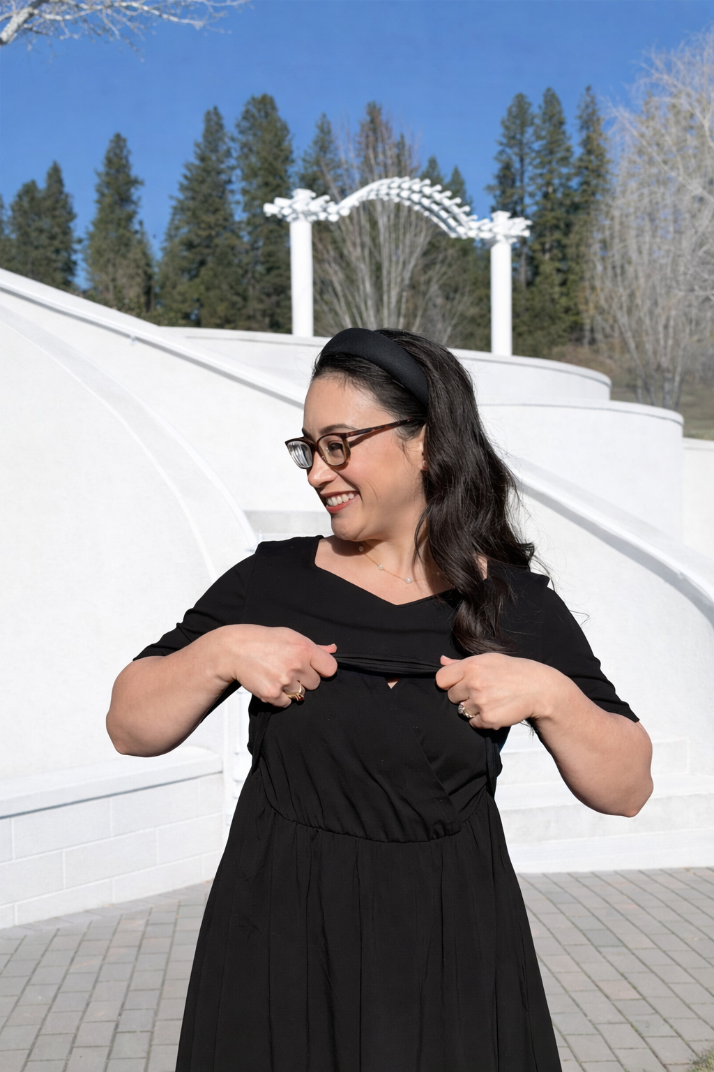 "Amy" Little Black Nursing-Friendly Cotton Dress with Sweetheart Neckline