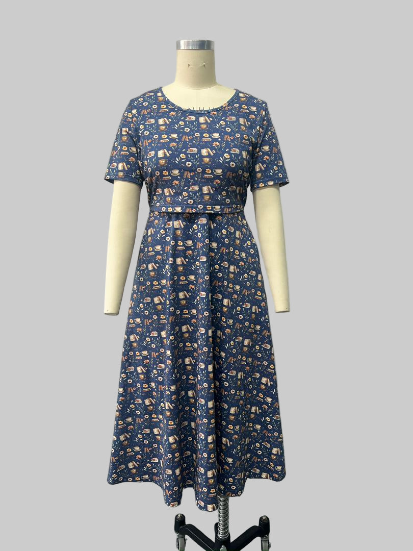 "Novella" Books Print Cotton Twirl Dress