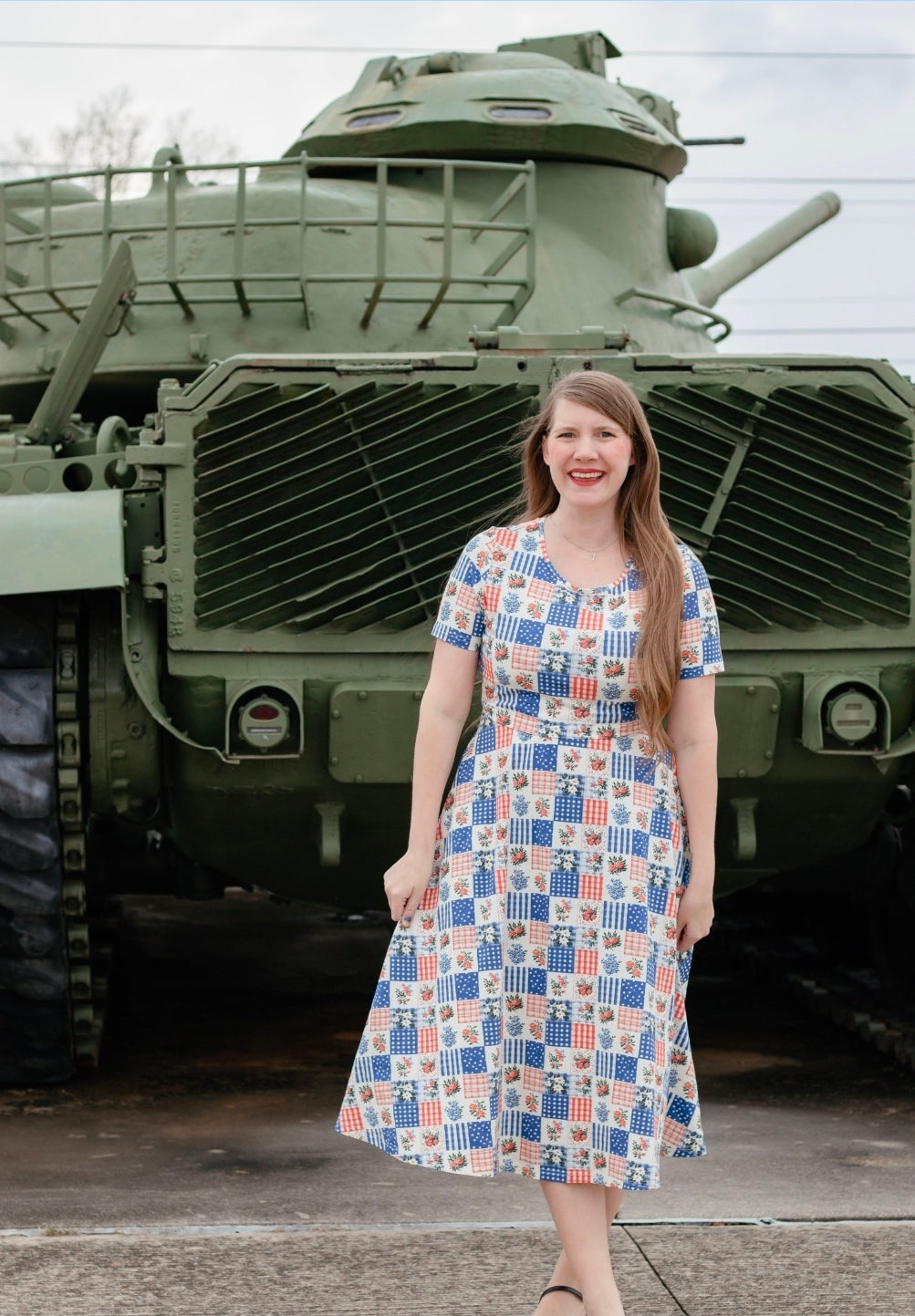 Patriotic Patchwork Cotton Twirl Dress Nursing Friendly