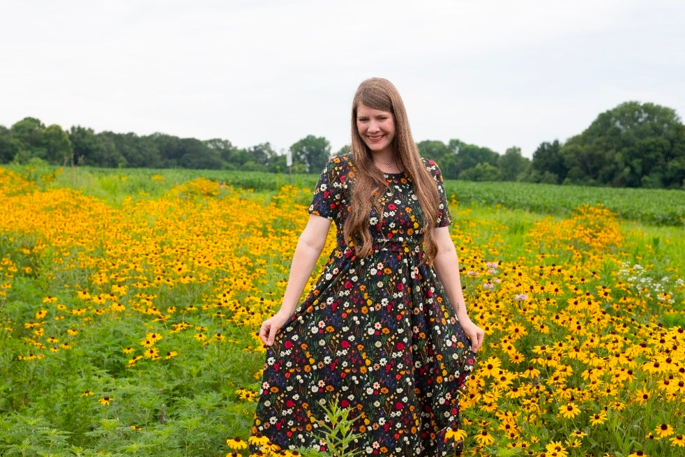 Pre-order "Midnight Wildflower"  Cotton Homestead Midi Dress