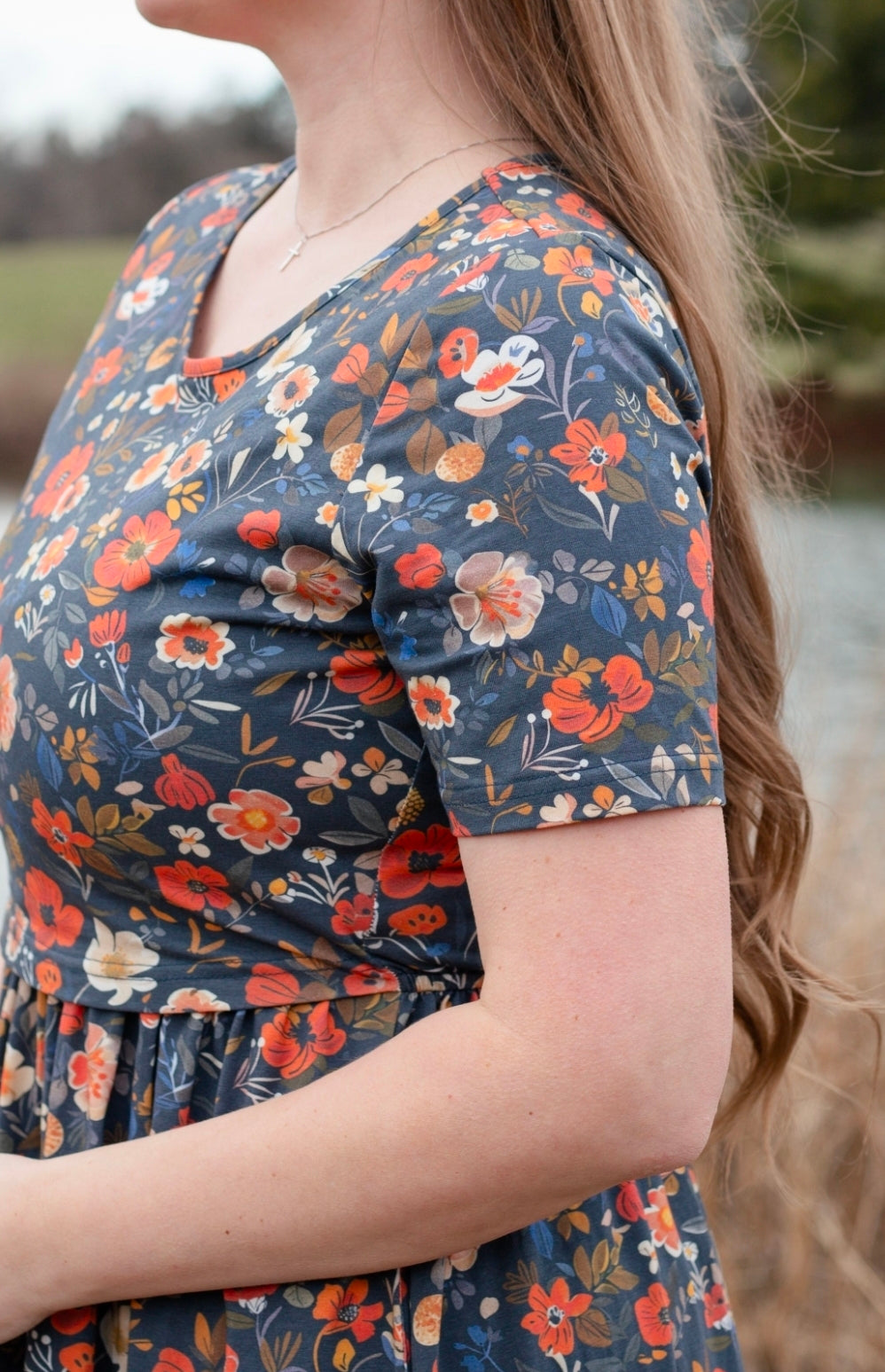 Antique Floral Prairie Style Cotton Maxi Dress with Natural Waist Bodice Nursing Friendly