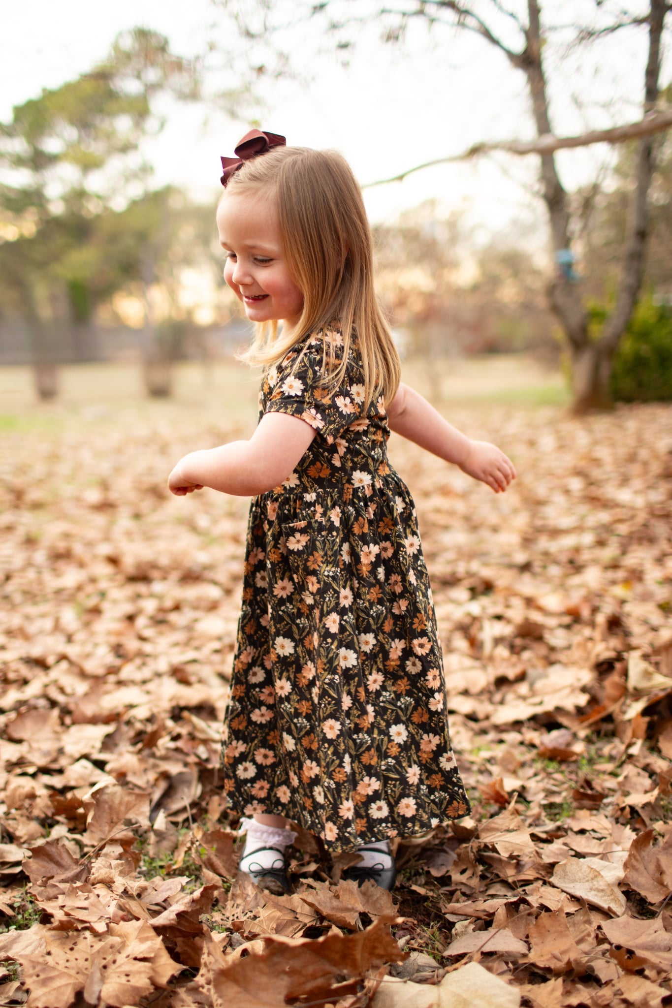 Girls Autumn Blooms Front Pocket Dress