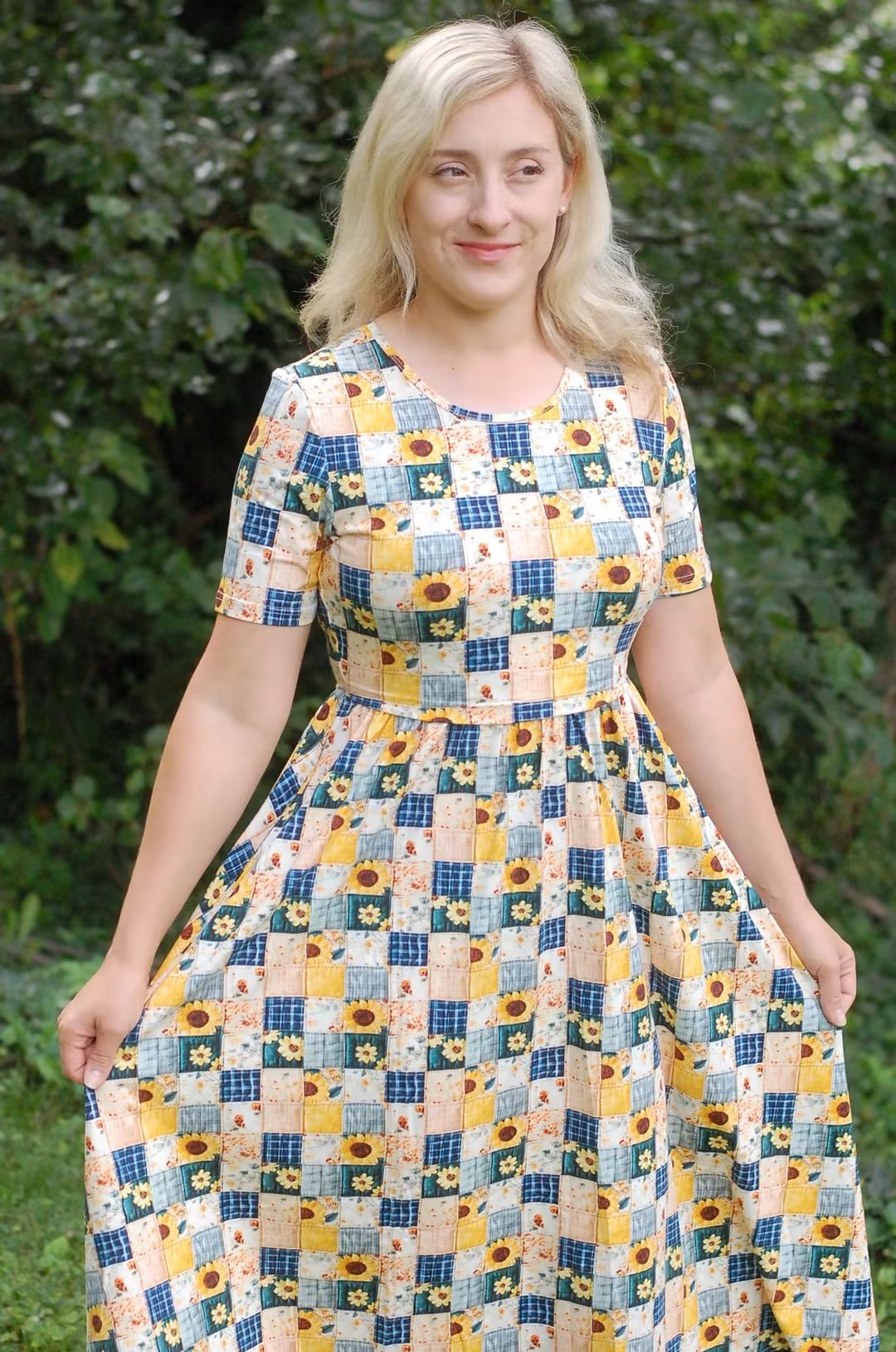 Pre-Order Sunflower Patchwork Cotton Everyday Midi Dress