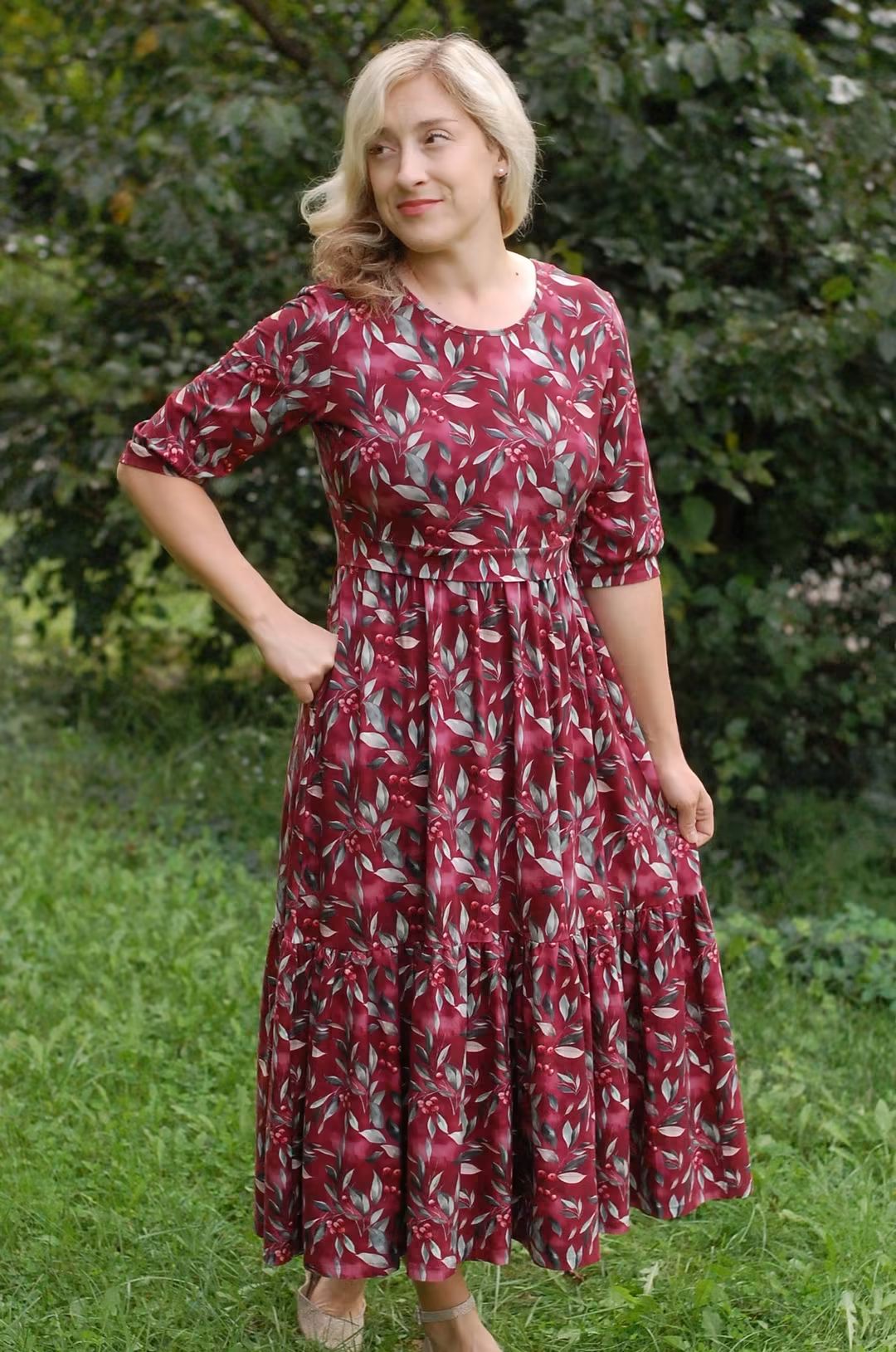Pre-Order "Winterberry"  Cotton Homestead Ruffle Dress with 3/4 Removable Bow Sleeves