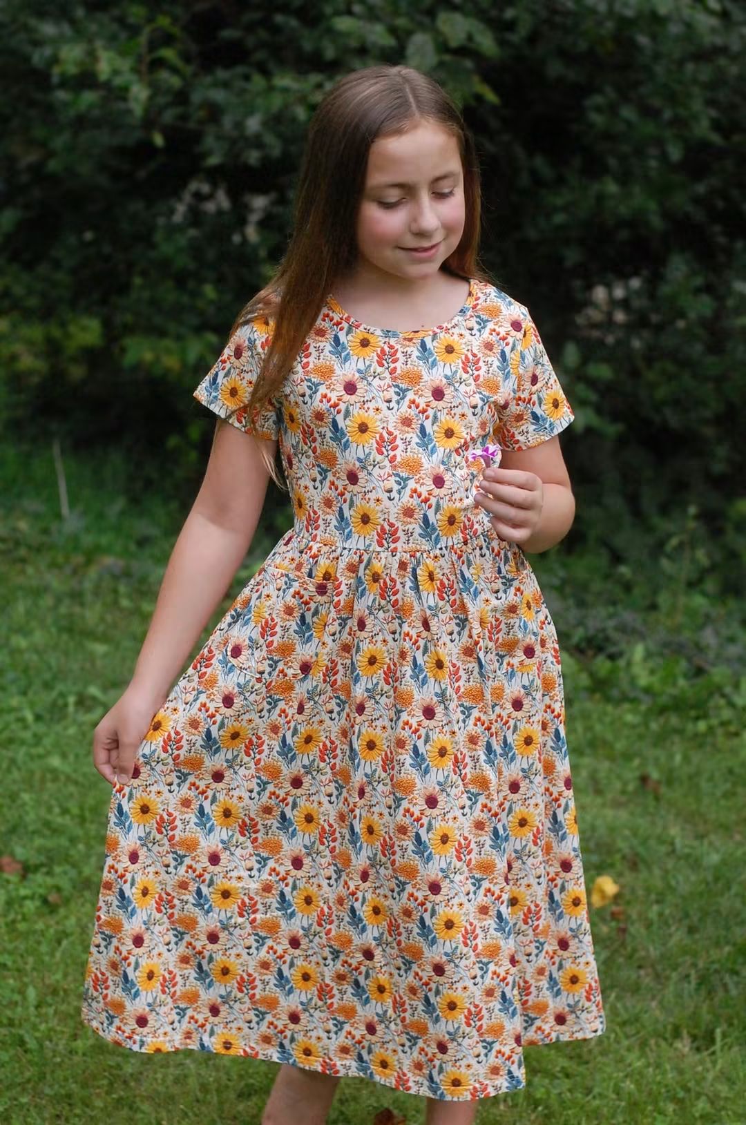 Pre-order Girls Sunflower Floral Cotton Tiered Dress